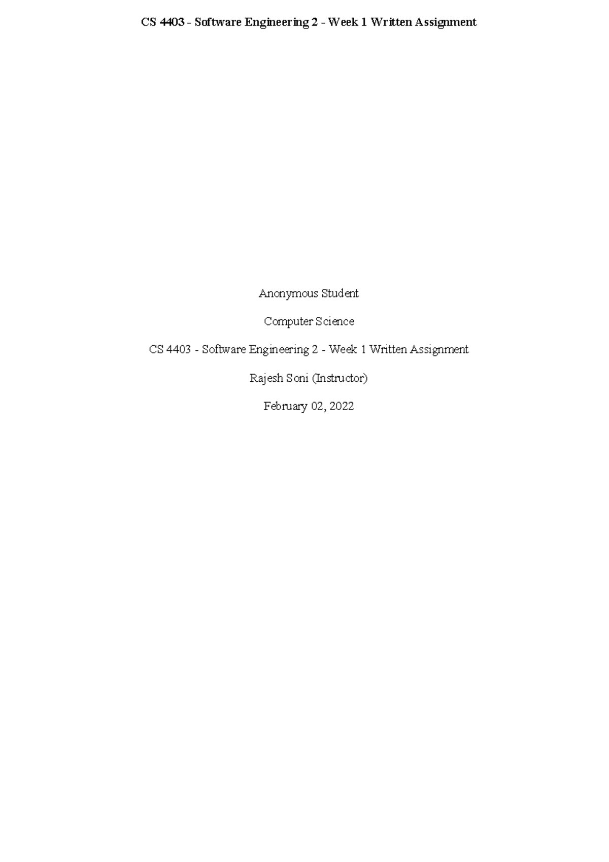 CS 4403 - Software Engineering 2 - Week 1 Written Assignment ...