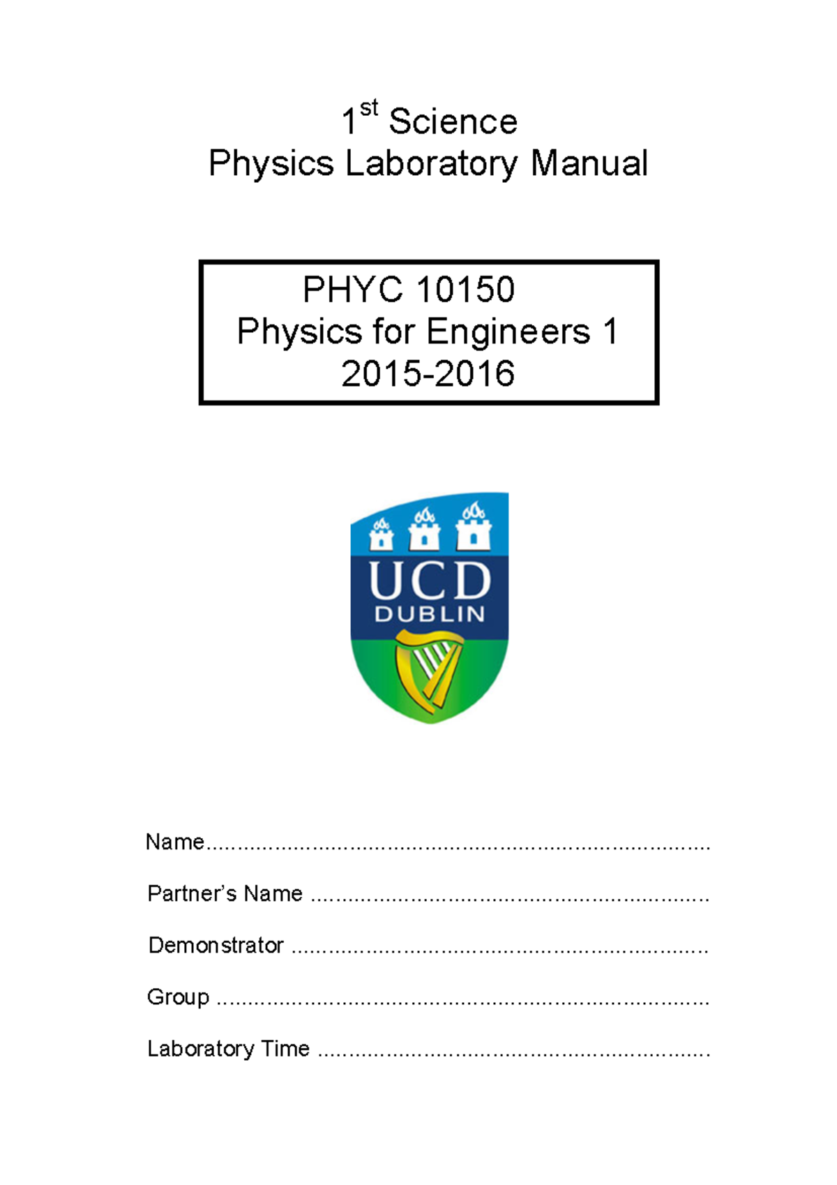Physics for Engineers Laboratory Manual 1 1 st Science Physics