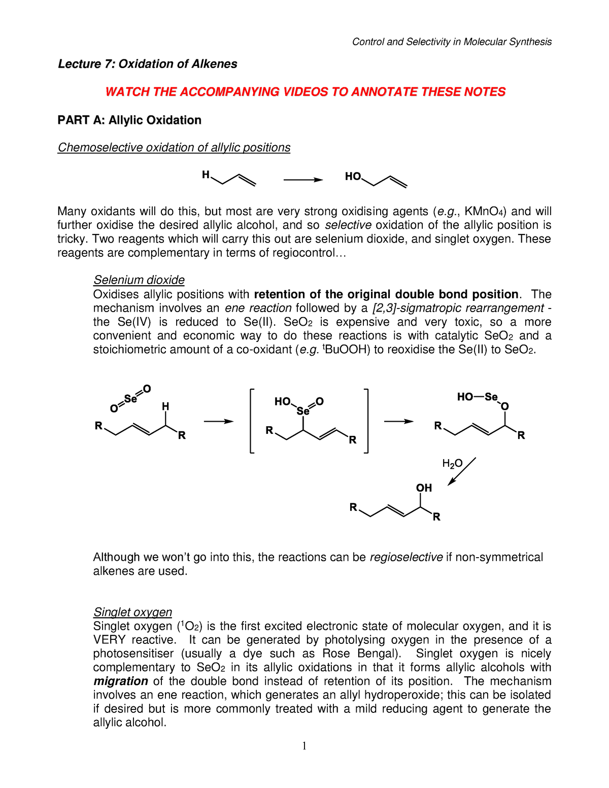 Oxidation Of Alkenes L L E E C C T T U U R R E E 7 7 Oxidation Of