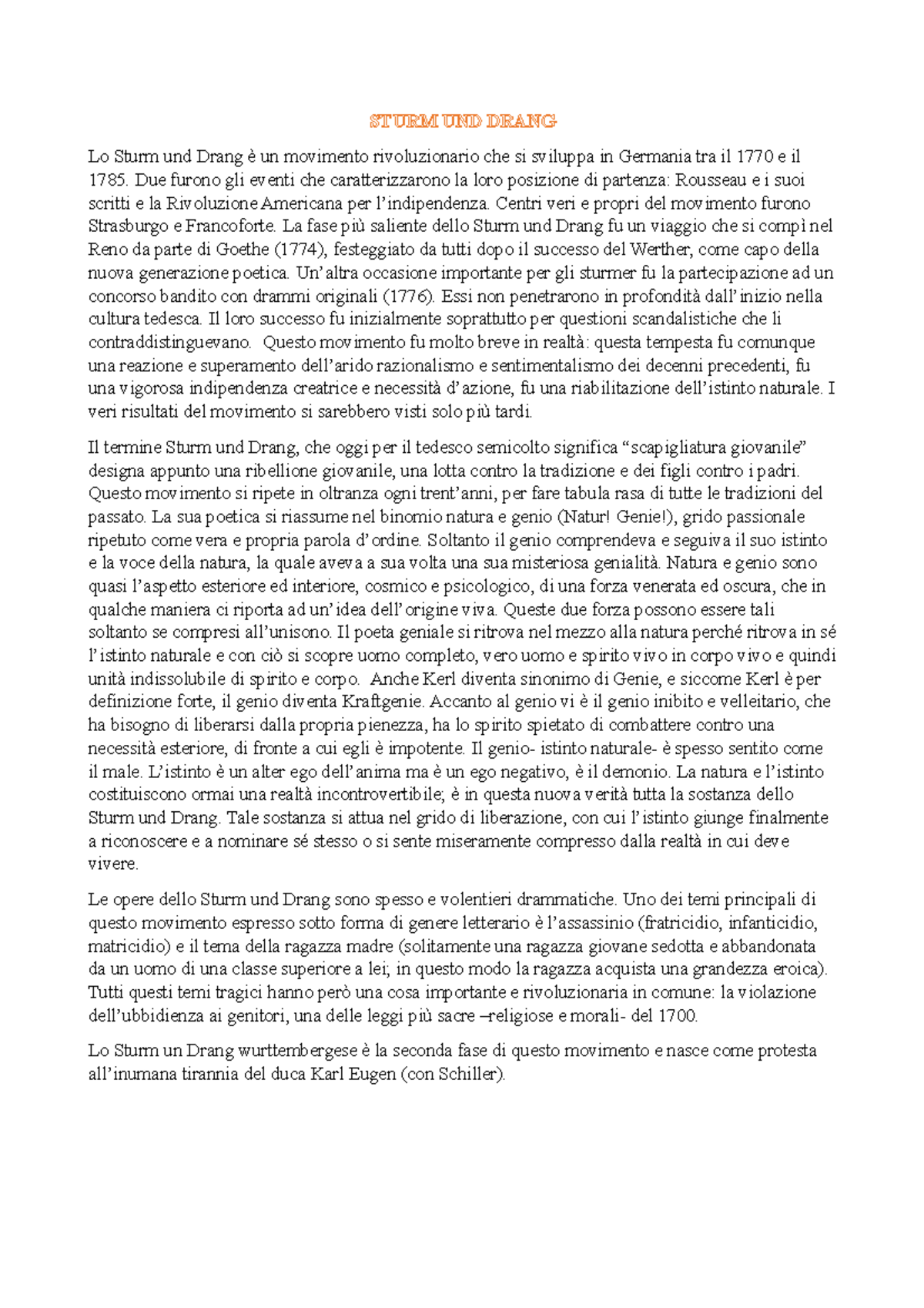 Surm und Drang Riassunto corrente letteraria STURM UND DRANG Lo