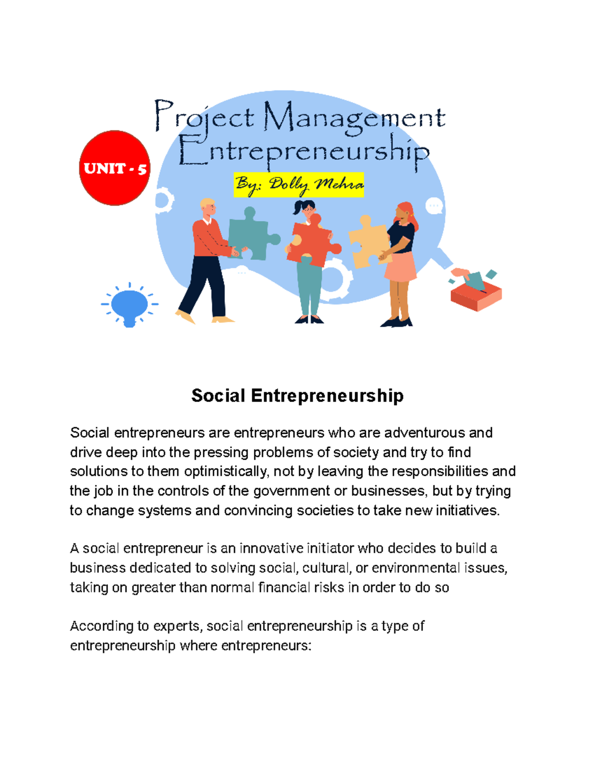 Unit 5. Social Entrepreneurship - Social Entrepreneurship Social ...