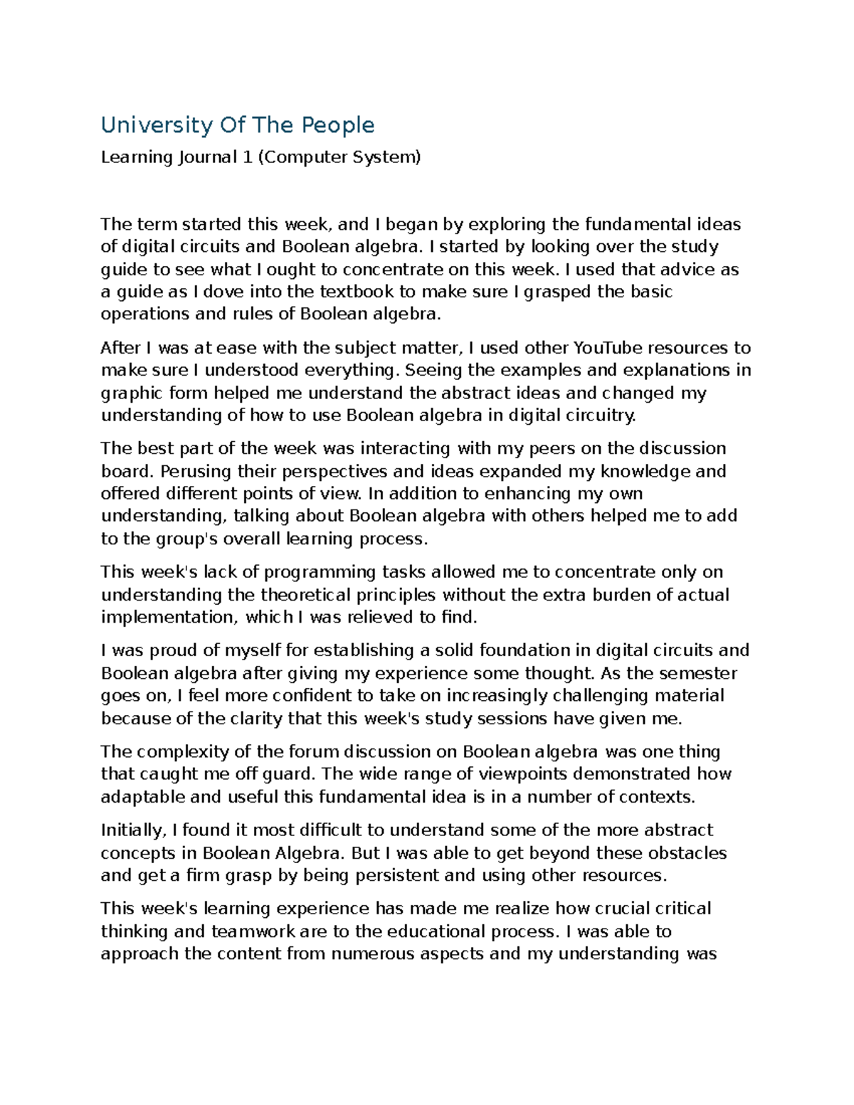 LCS1 - This is good - University Of The People Learning Journal 1 ...