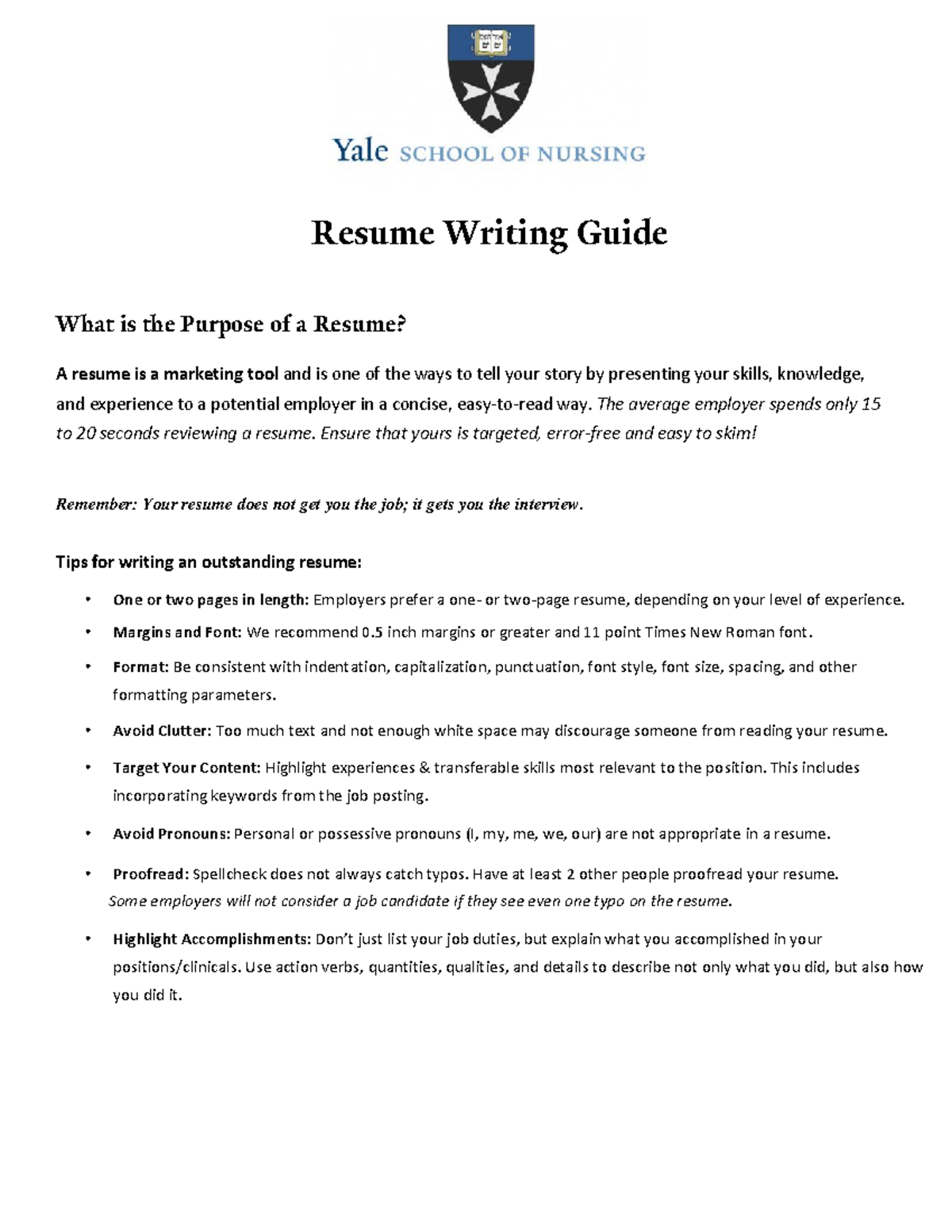 Ysn resume guide draft 2 Resume Writing Guide What is the Purpose of