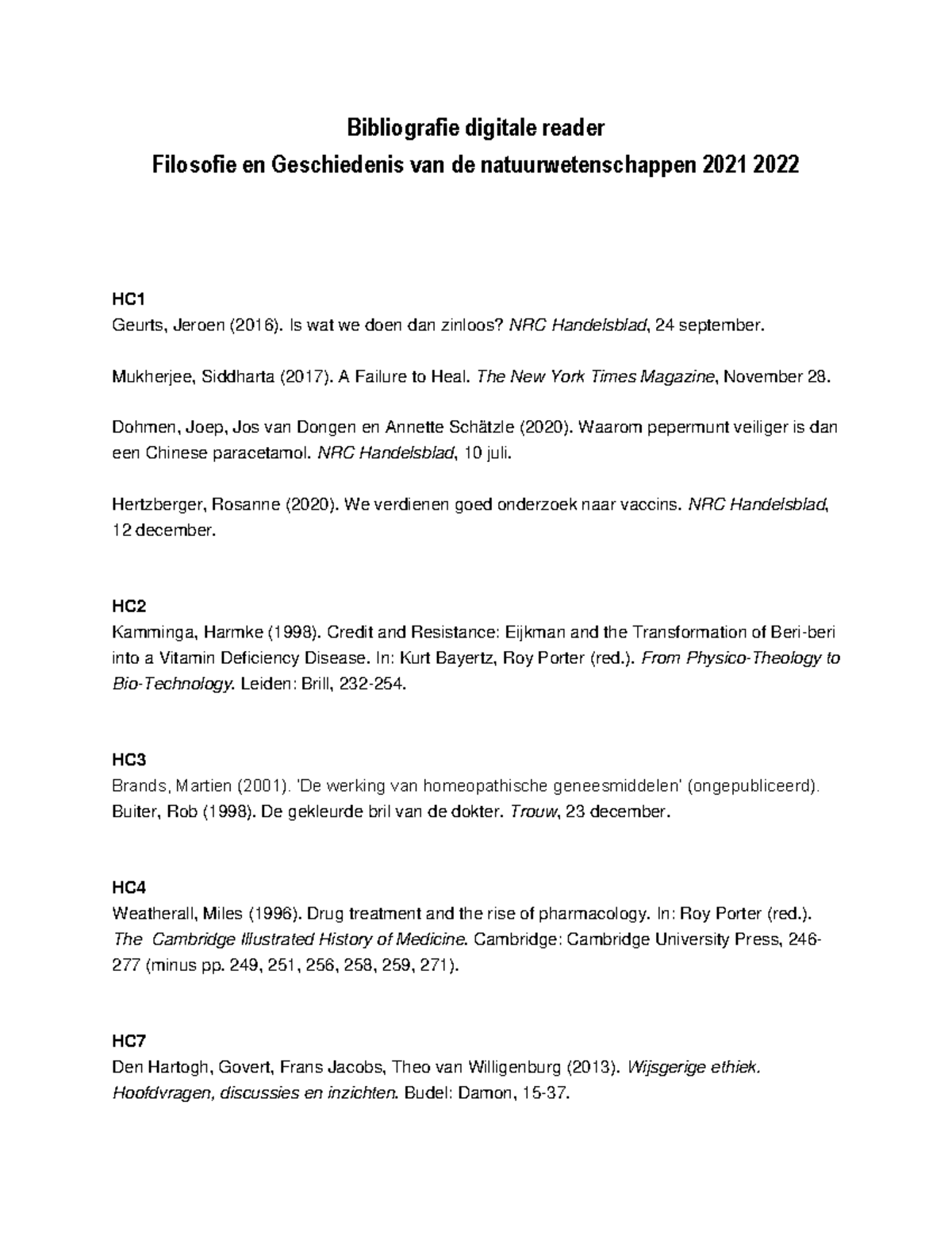Bibliografie digitale reader Filosofie en Geschiedenis van de ...