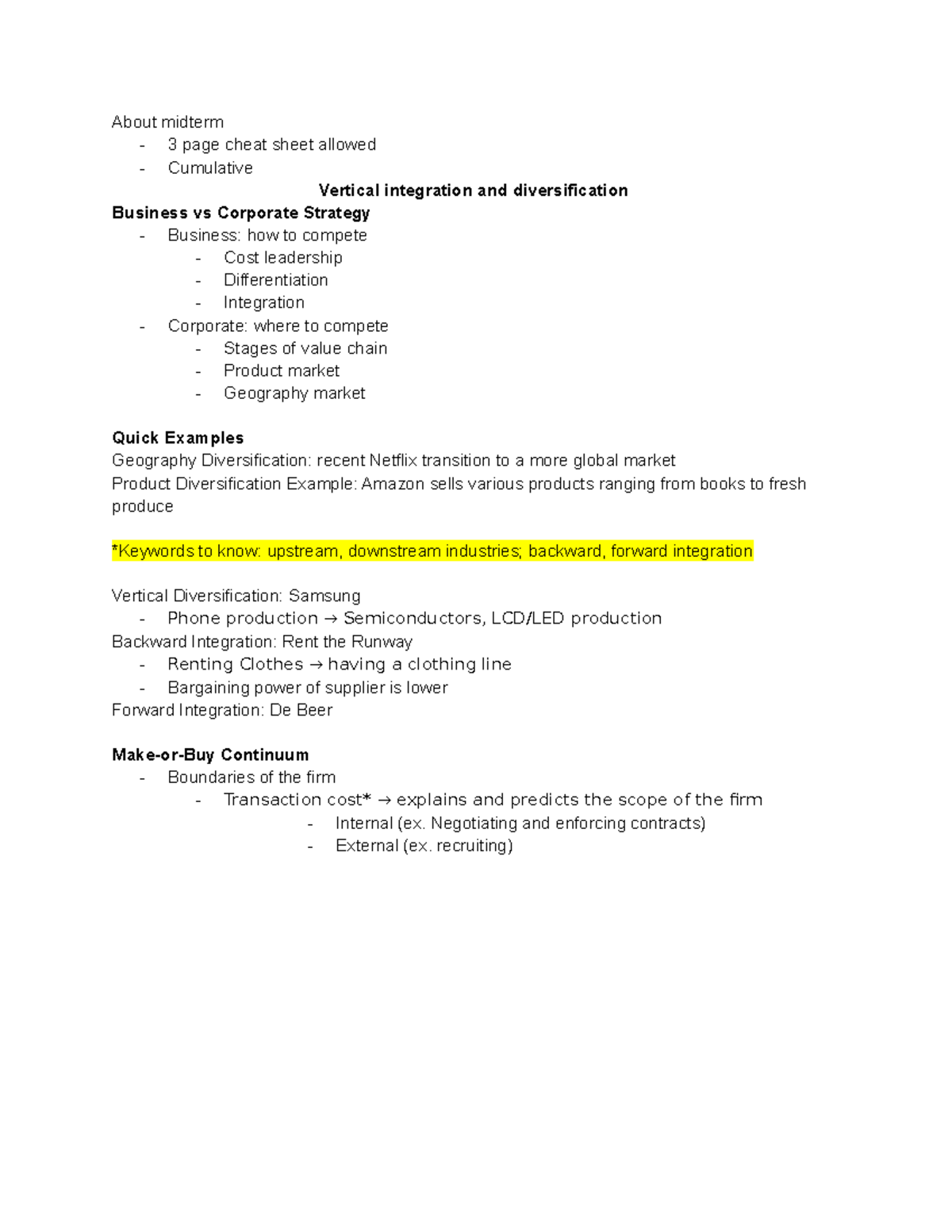 Lecture 16 Vertical Integration and Diversification - About midterm 3 ...