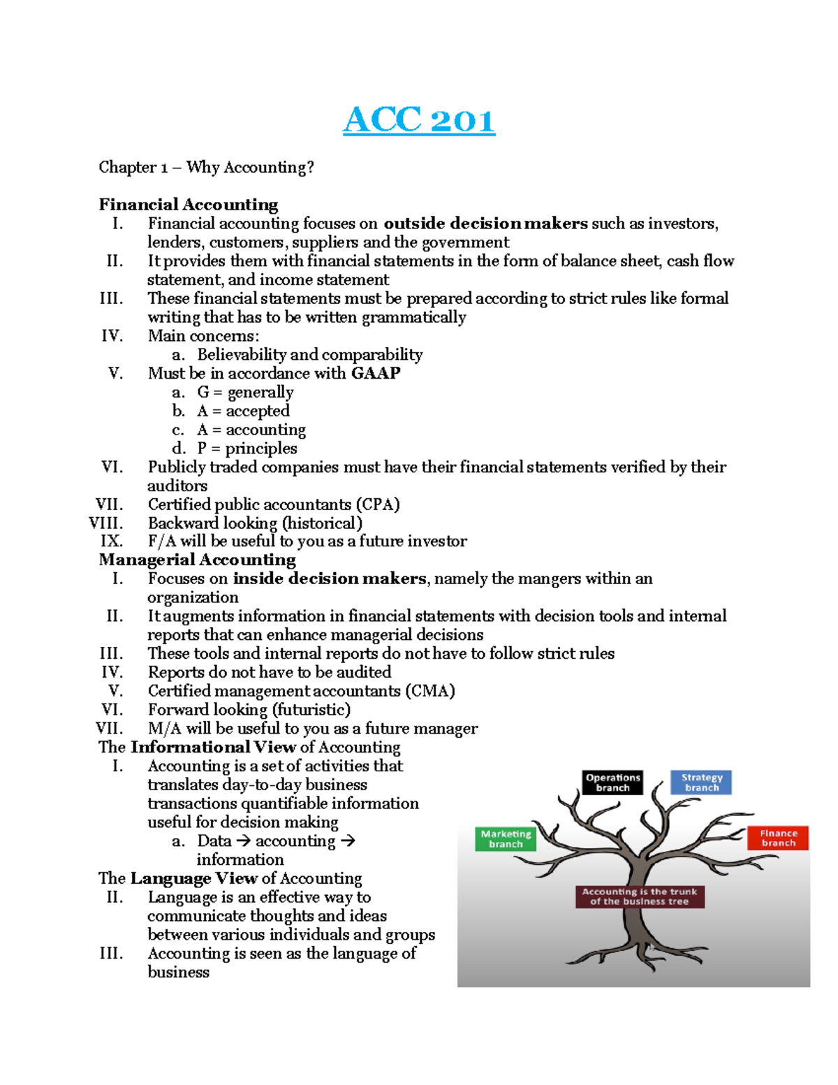 ACC 201 Notes - ACC 201 Chapter 1 – Why Accounting? Financial ...