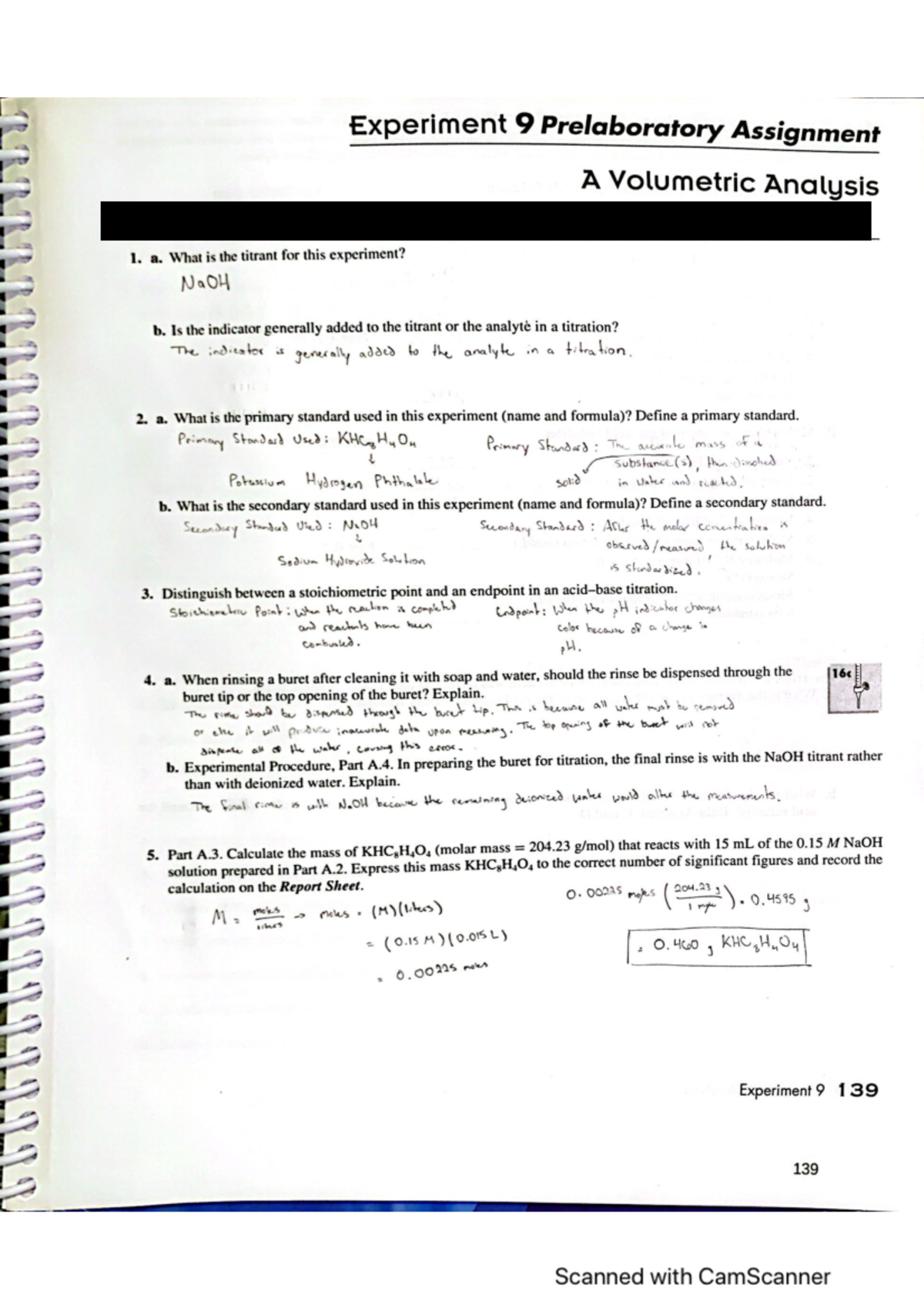 Volum. Analysis Pre Lab CHEM 1240 Studocu