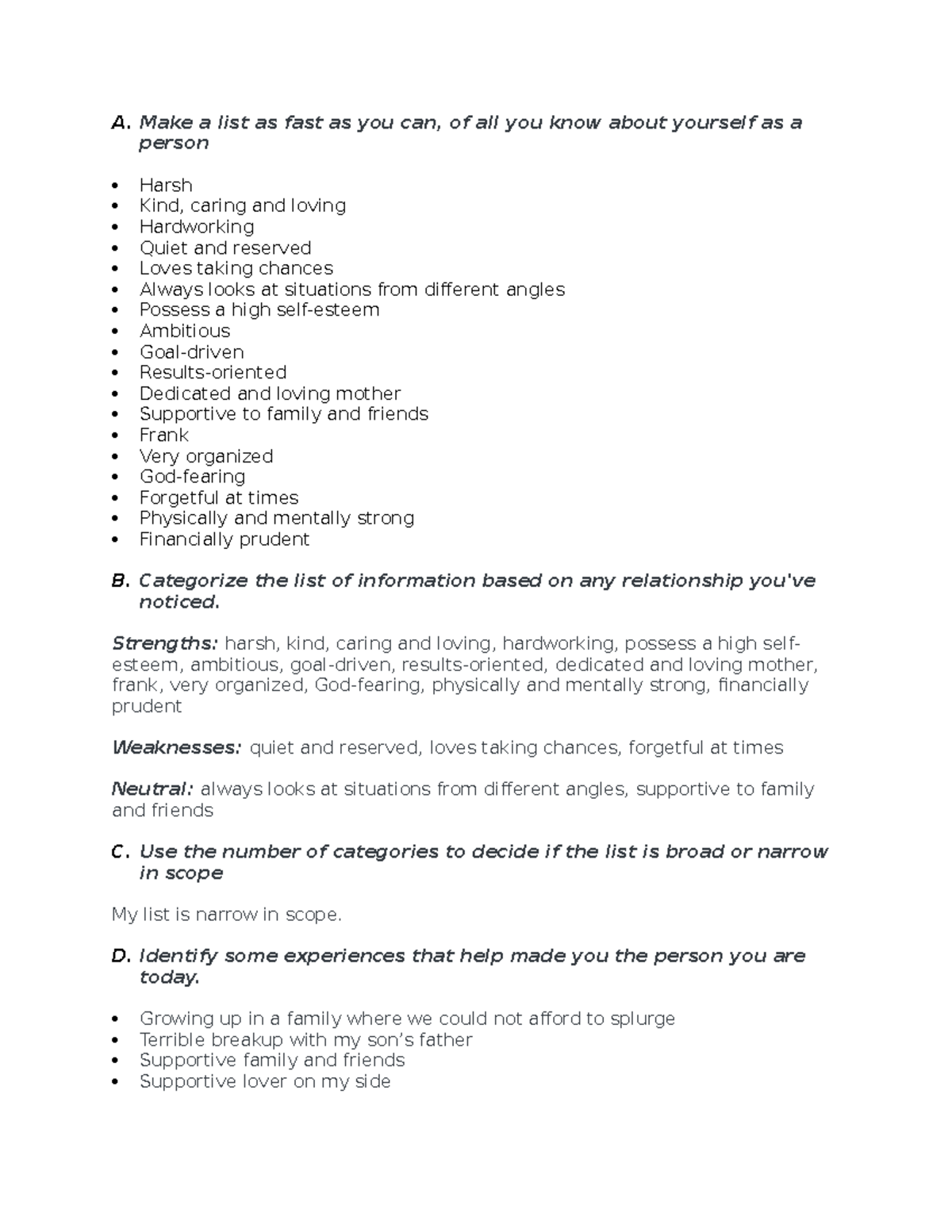 Formative Discussion Activity #2 - A. Make a list as fast as you can ...