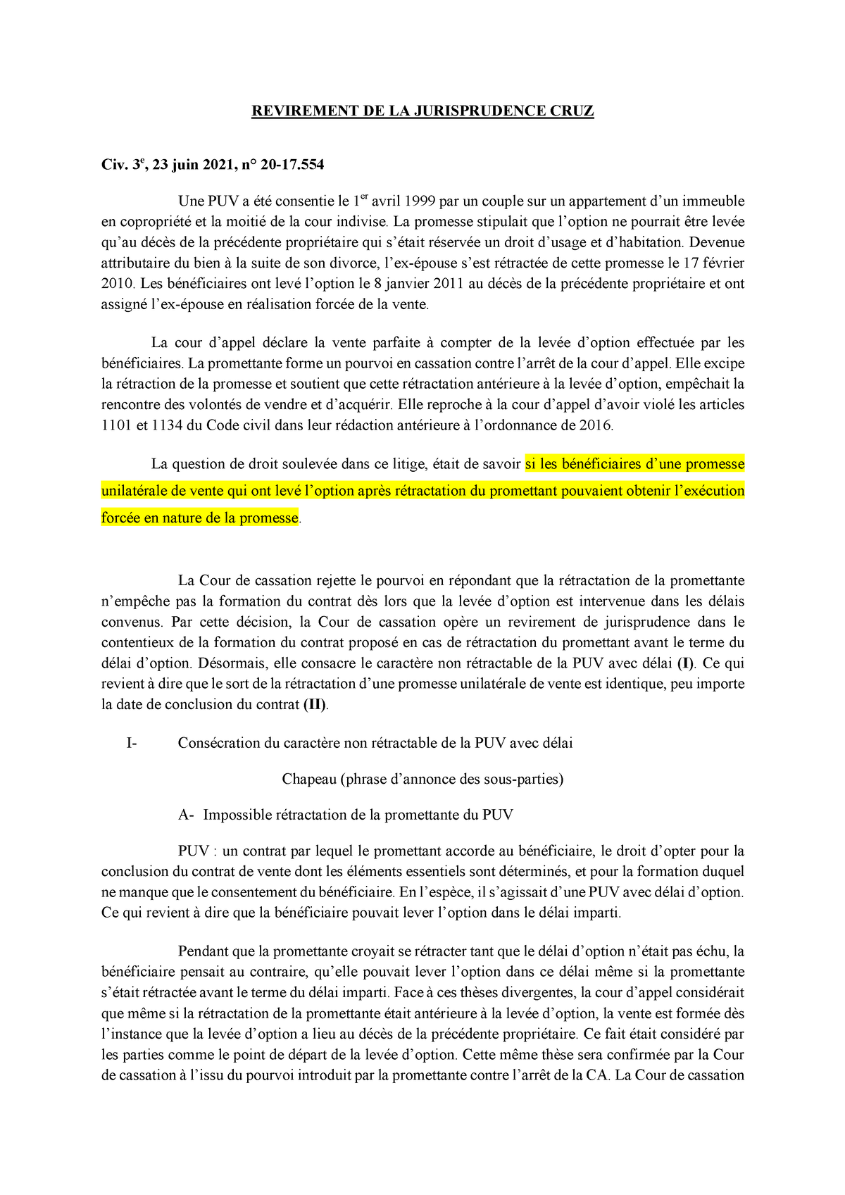 Revirement DE LA Jurisprudence CRUZ - REVIREMENT DE LA JURISPRUDENCE ...