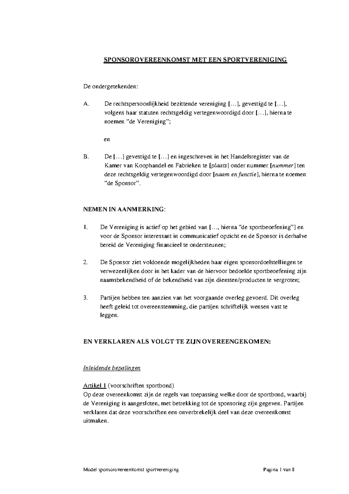 Voorbeeld sponsorovereenkomst contract Sportsponsoring