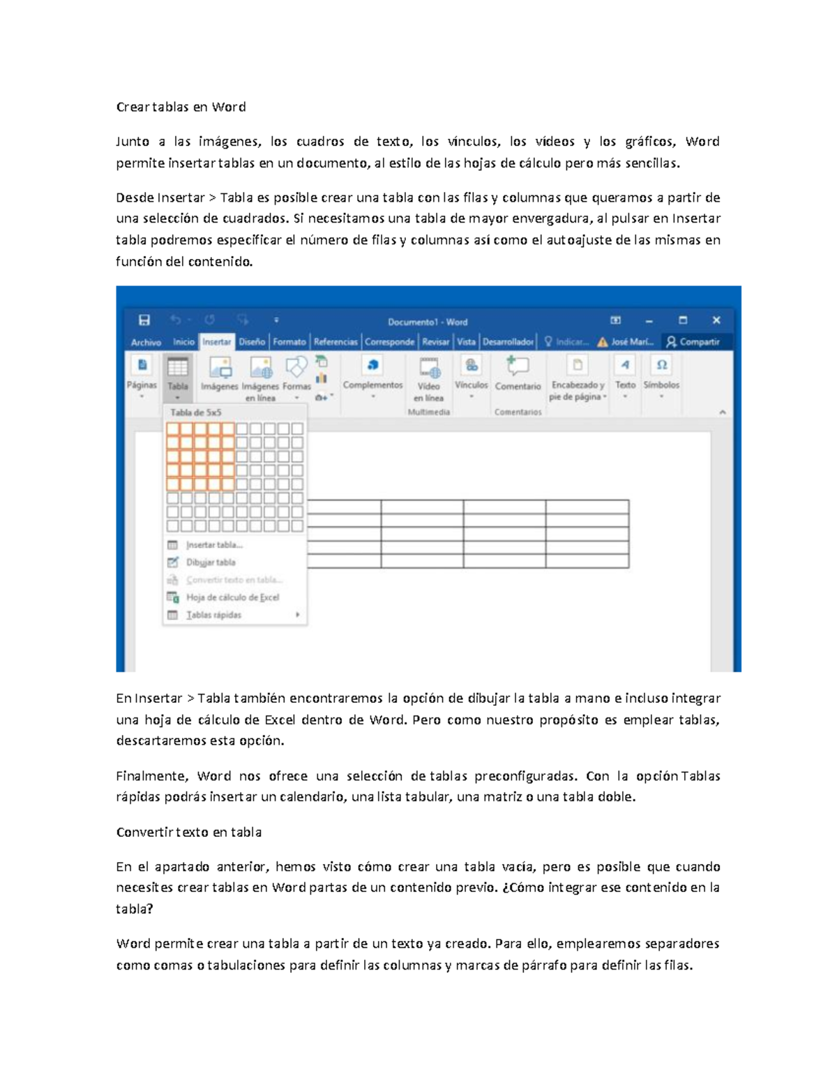 Crear tablas en Word Crear tablas en Word Junto a las im·genes, los