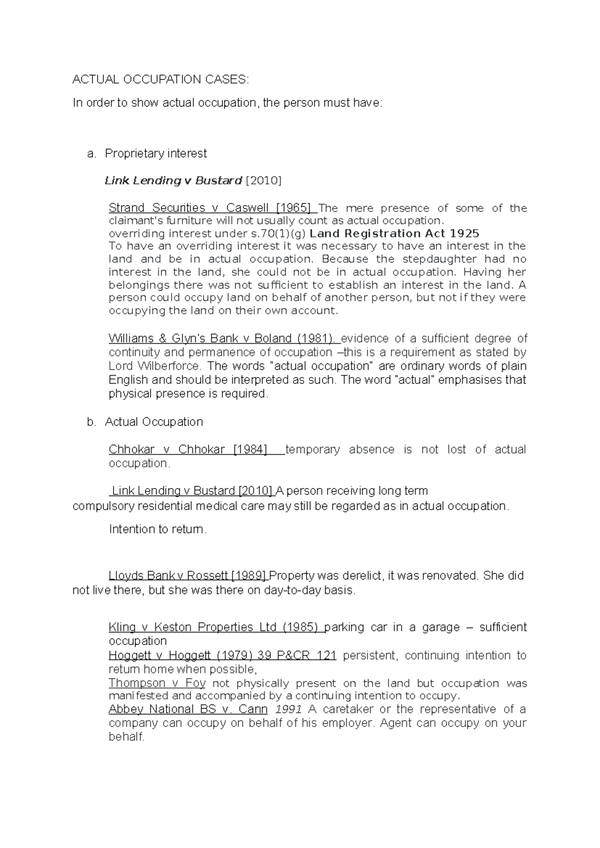 Actual Occupation Cases - ACTUAL OCCUPATION CASES: In order to show ...