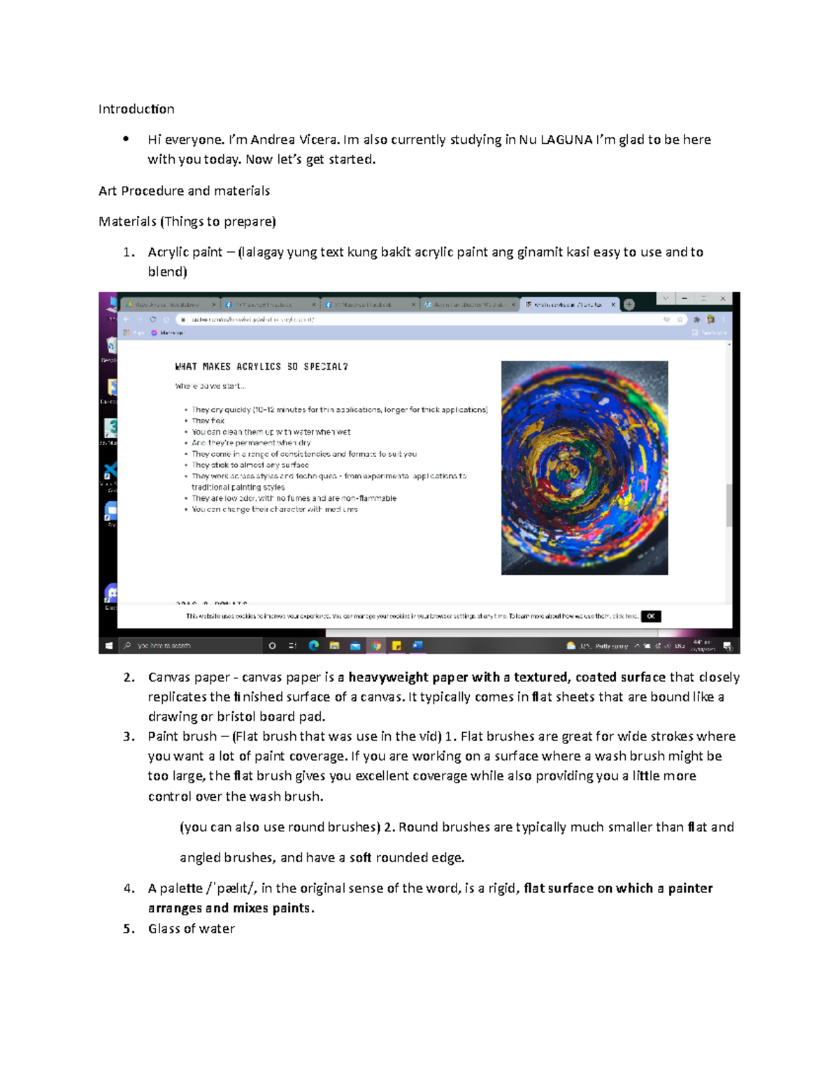Art Procedure and materials Introduction Hi everyone. I’m Andrea