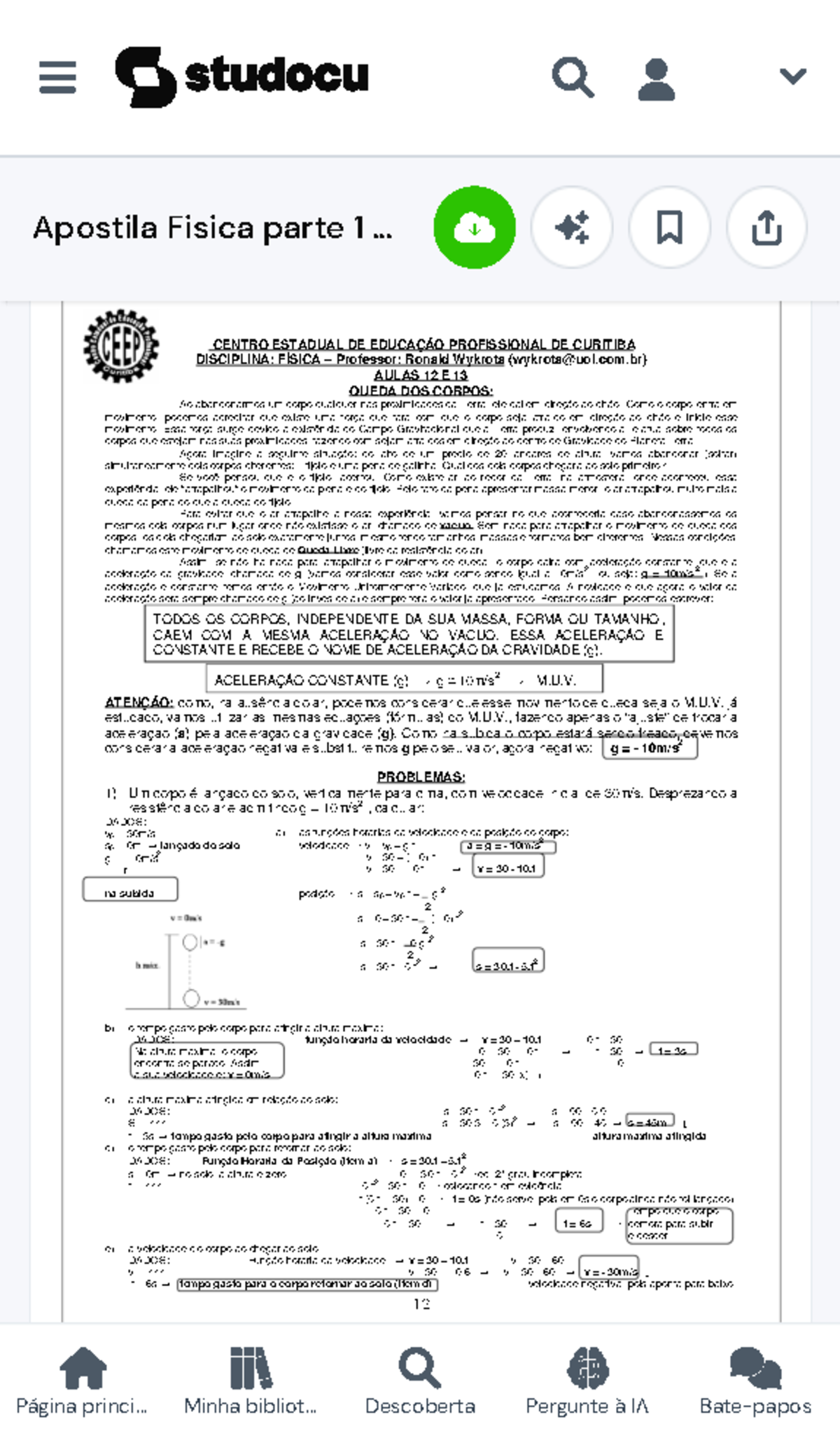 Apostila Fisica parte 1 CEEP - Centro Estadual DE EducaçÃO Profissional ...