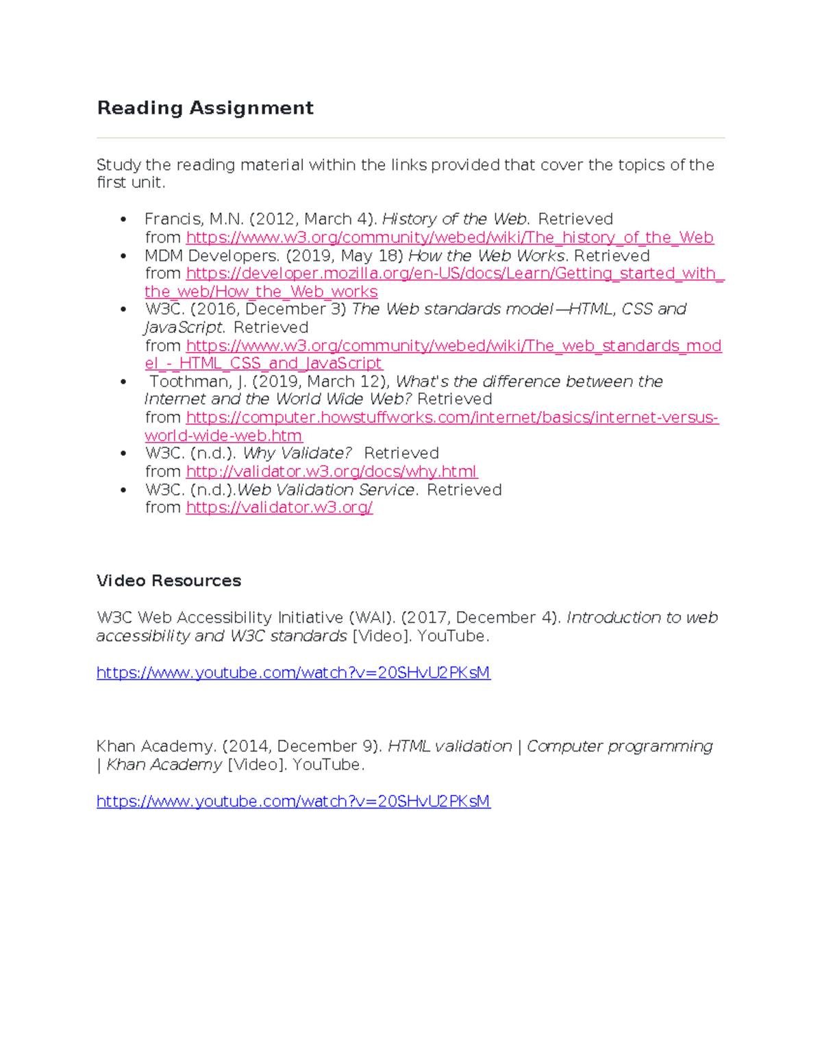 Reading Assignment each week - Reading Assignment Study the reading ...