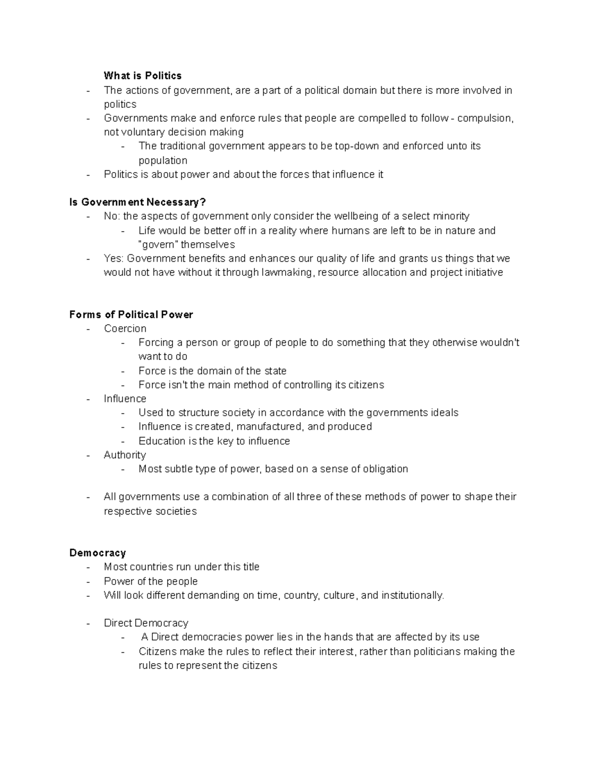 Polisci 1AA3 Polisci Lectures - What Is Politics The Actions Of ...