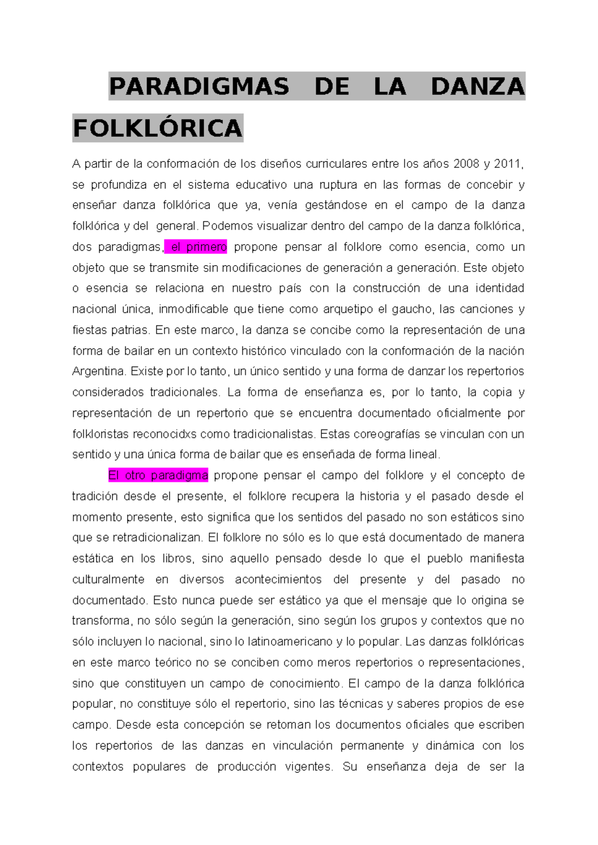 Ficha Vitanzi- Paradigmas DE LA Danza Folklórica - PARADIGMAS DE LA ...
