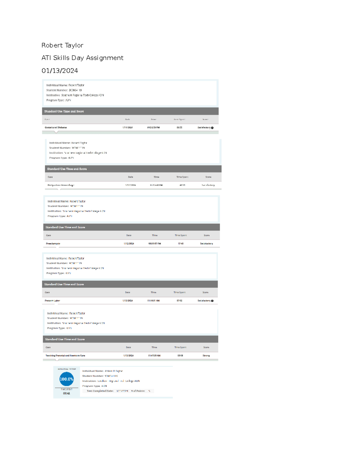 Mother baby homework - PNSG 2030 - Robert Taylor ATI Skills Day ...