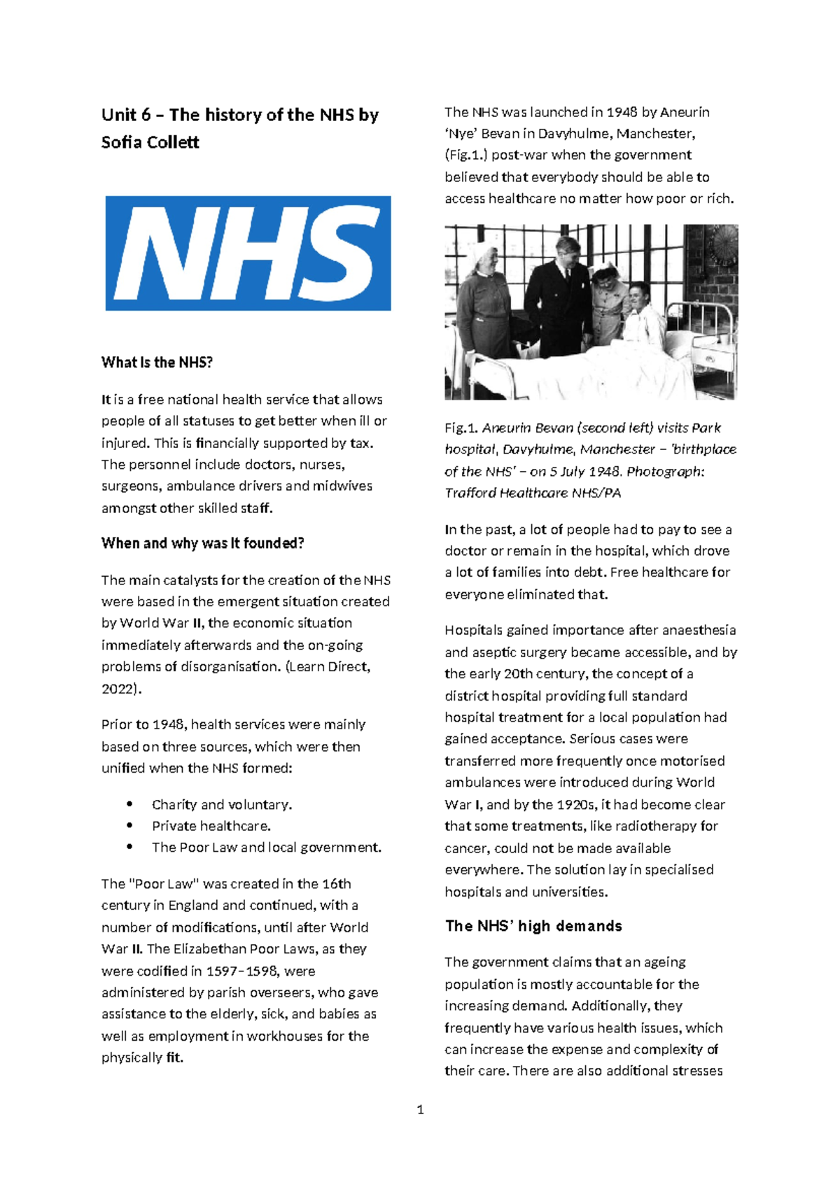 Unit 6 - History of NHS - Merit - Unit 6 – The history of the NHS by ...