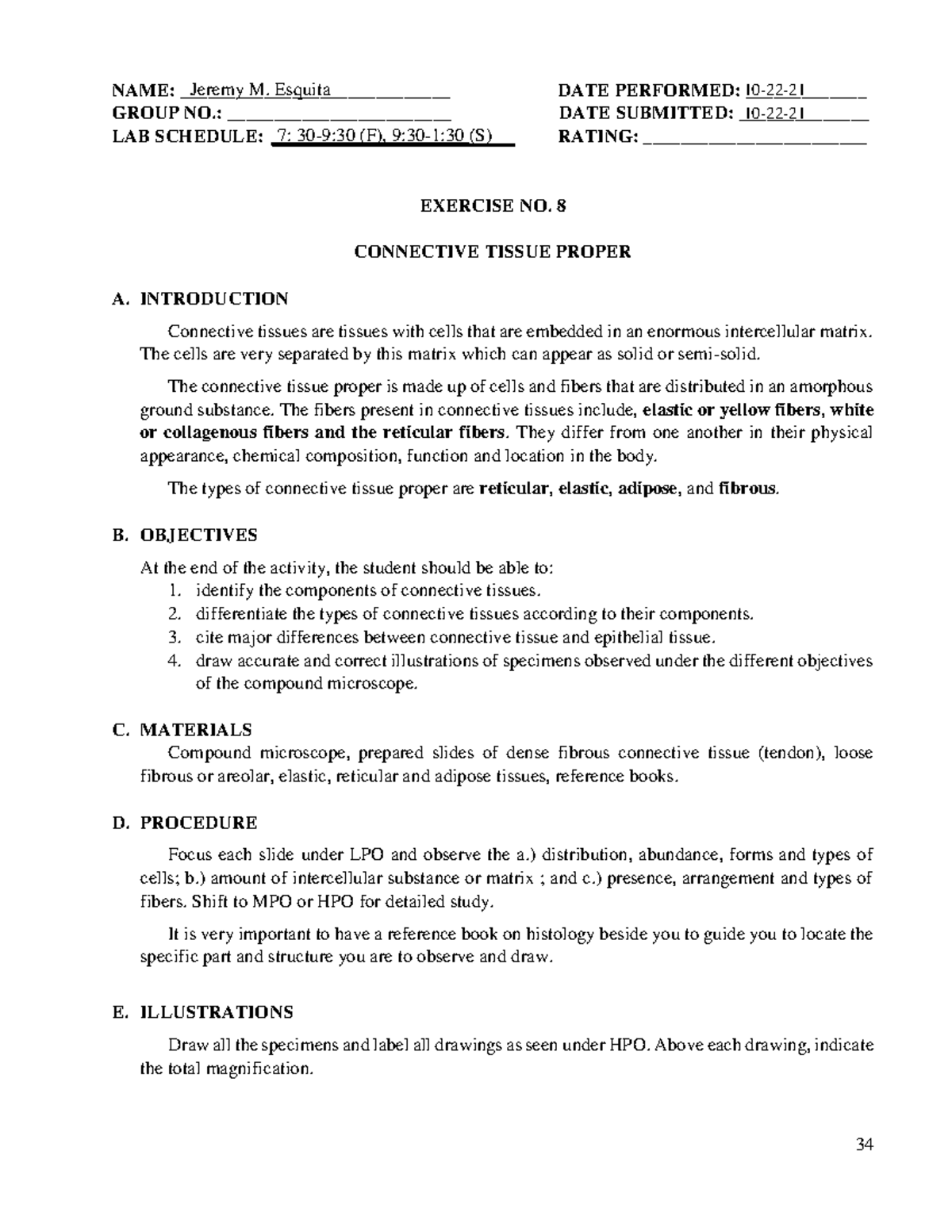 Exercise NO. 8 - Connective Tissue Proper [ Jeremy Esquita] - NAME