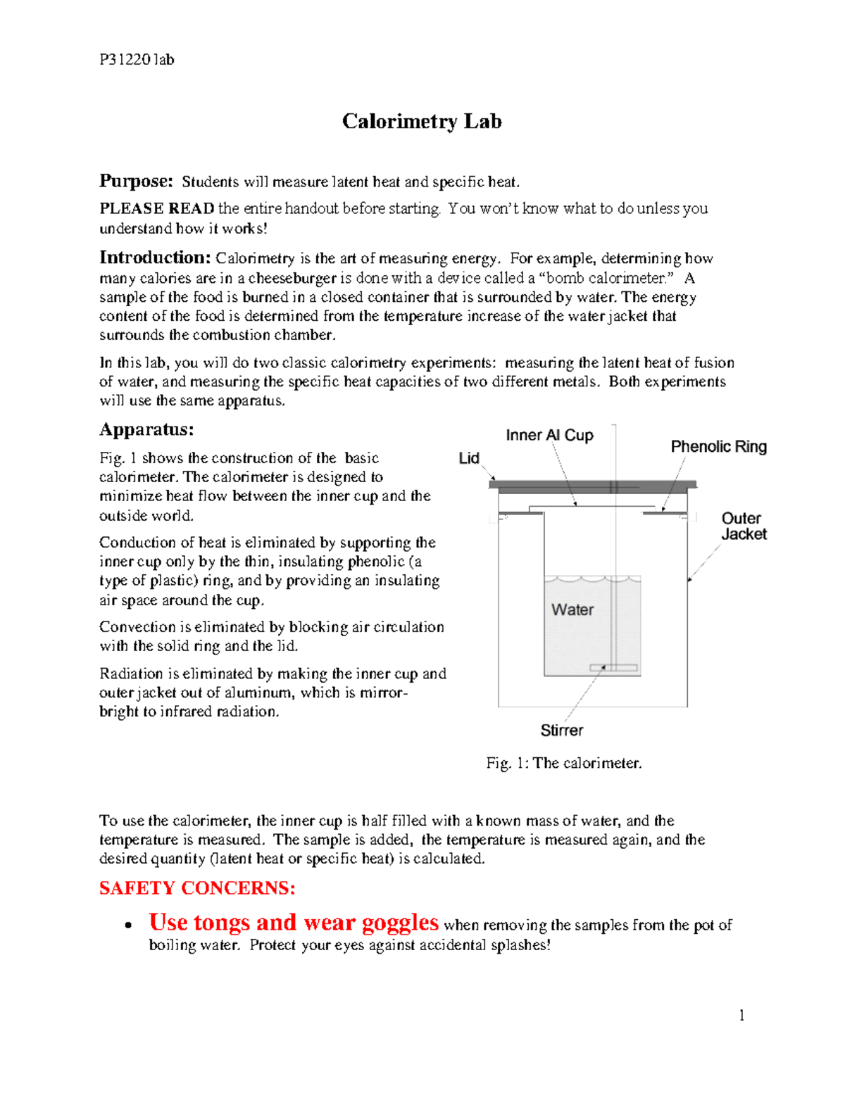 P31220 Calorimetry Pdf P31220 lab Calorimetry Lab Purpose Students
