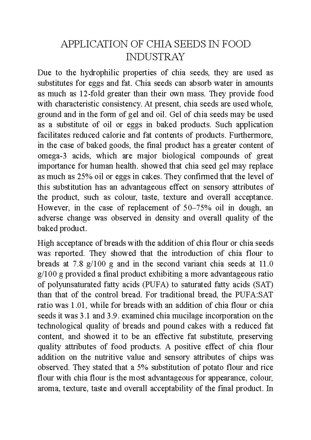 Application OF CHIA Seeds IN FOOD Industray APPLICATION OF CHIA SEEDS