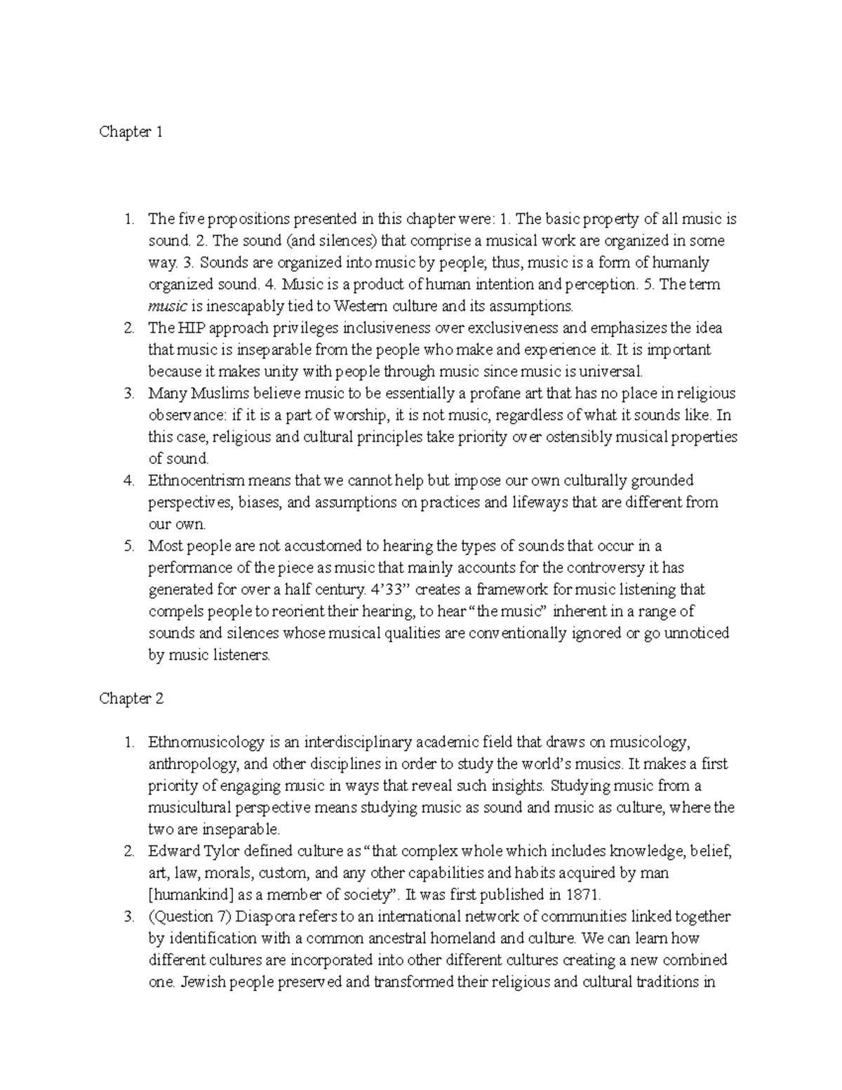 World music Answers about Chapter 1 and Chapter 2. Chapter 1 The