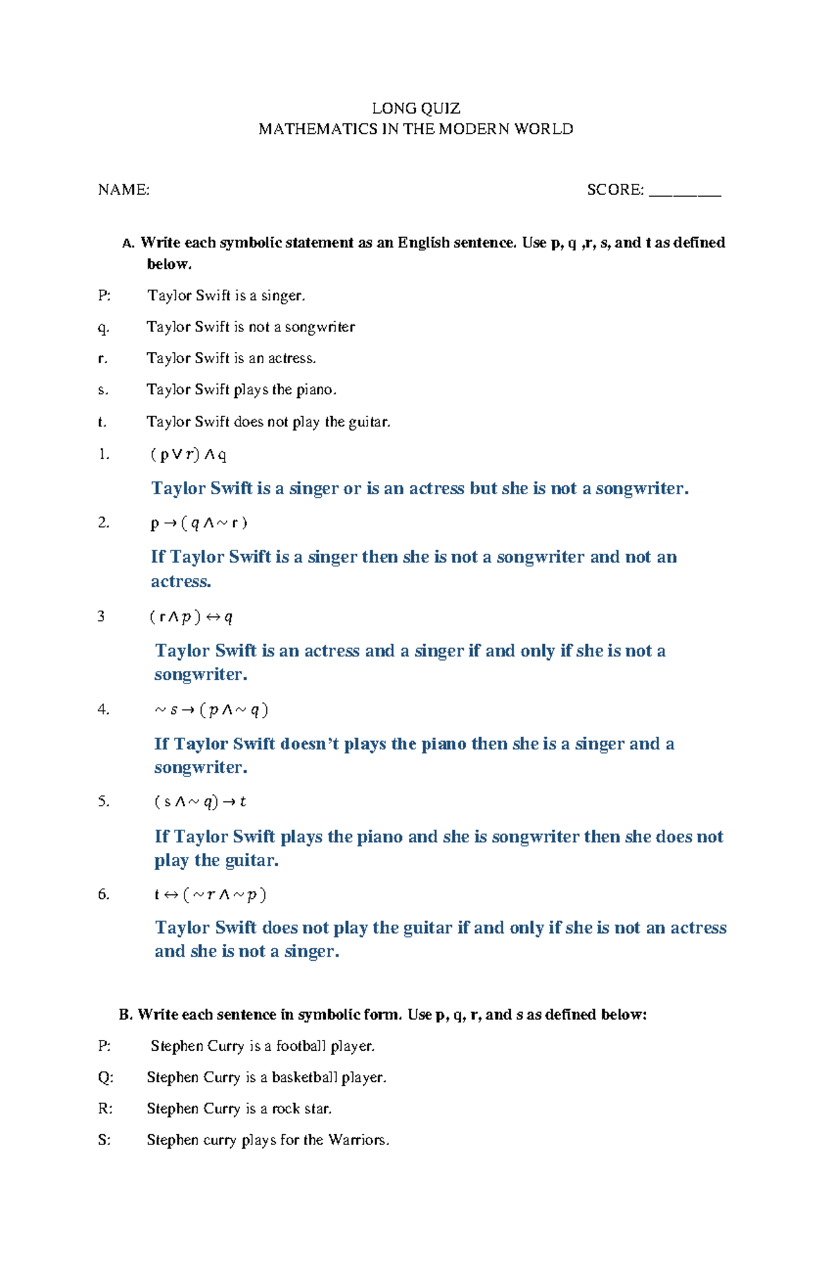 Math in Modern World Long Quiz - LONG QUIZ MATHEMATICS IN THE MODERN ...