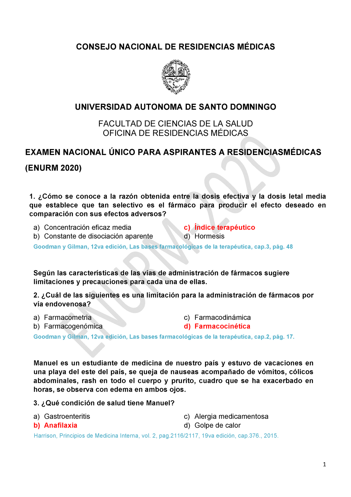 Enurm 2020 RESUMEN PARA EXAMEN CONSEJO NACIONAL DE RESIDENCIAS