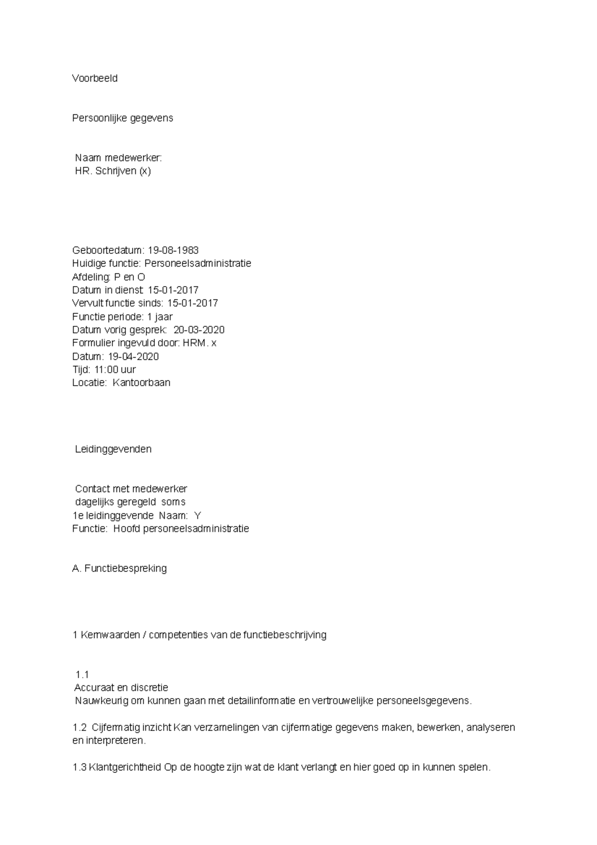 Voorbeeld functioneringsgesprek oefenen  Voorbeeld Persoonlijke