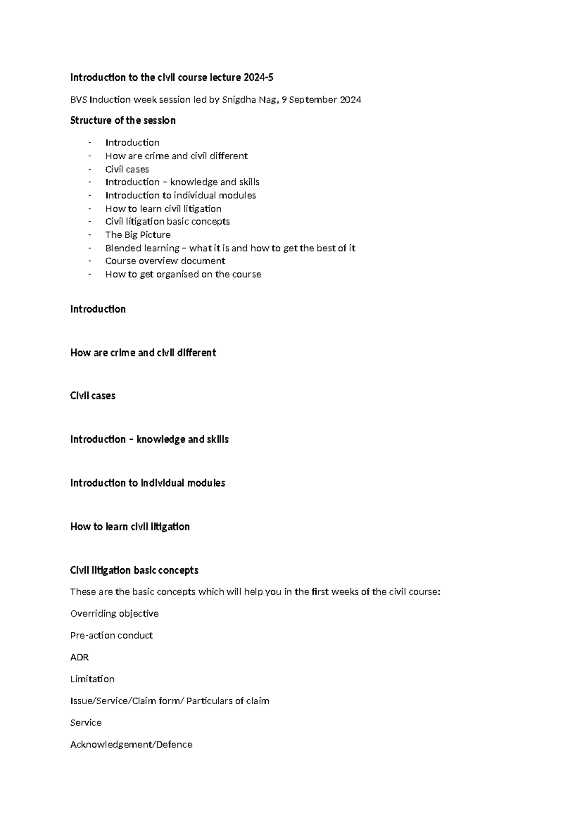 Skeleton structure for notetaking - Introduction to the civil course ...
