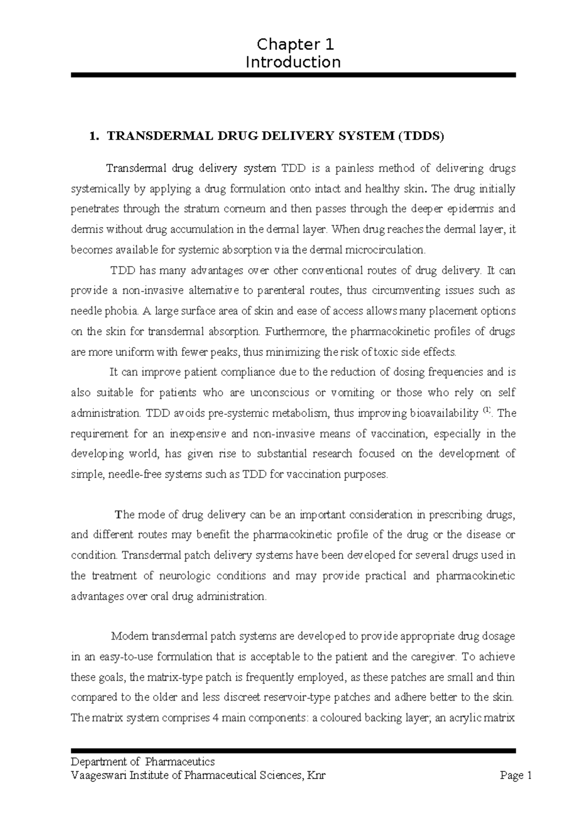 transdermal drug delivery system thesis