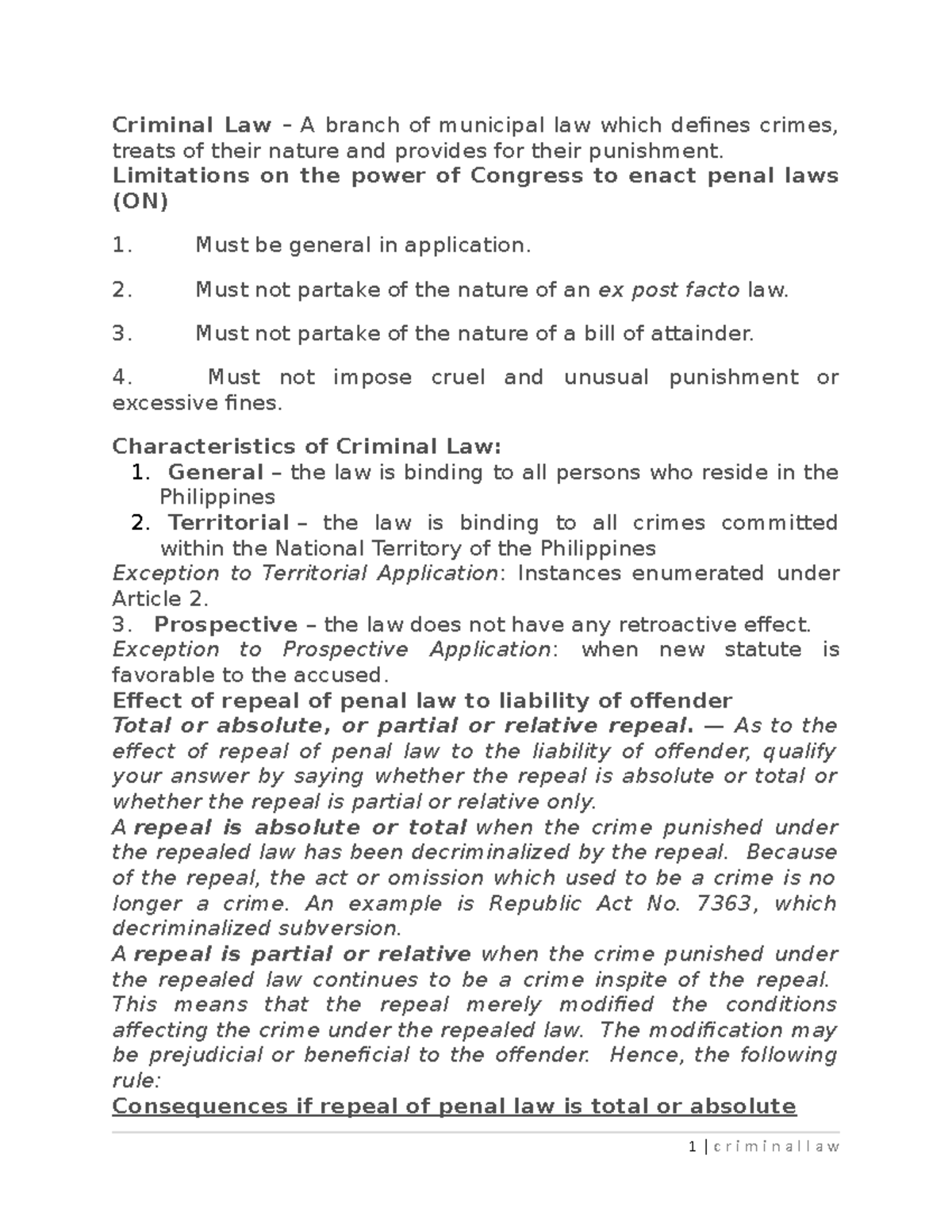 Criminal Law - For reading purposes only - Criminal Law – A branch of ...