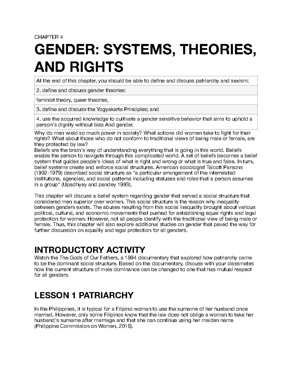 Chapter 3 Chapter 4 Gender Systems Theories And Rights Why Do Men Wield So Much Power In