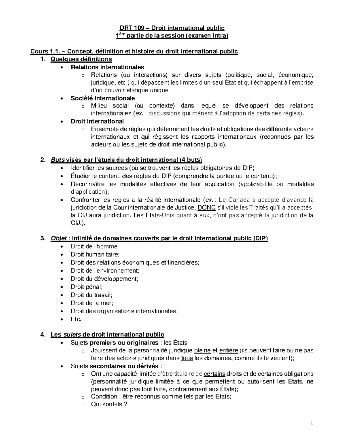 DRT 109 - Droit international public Première partie - 3 Concept ...