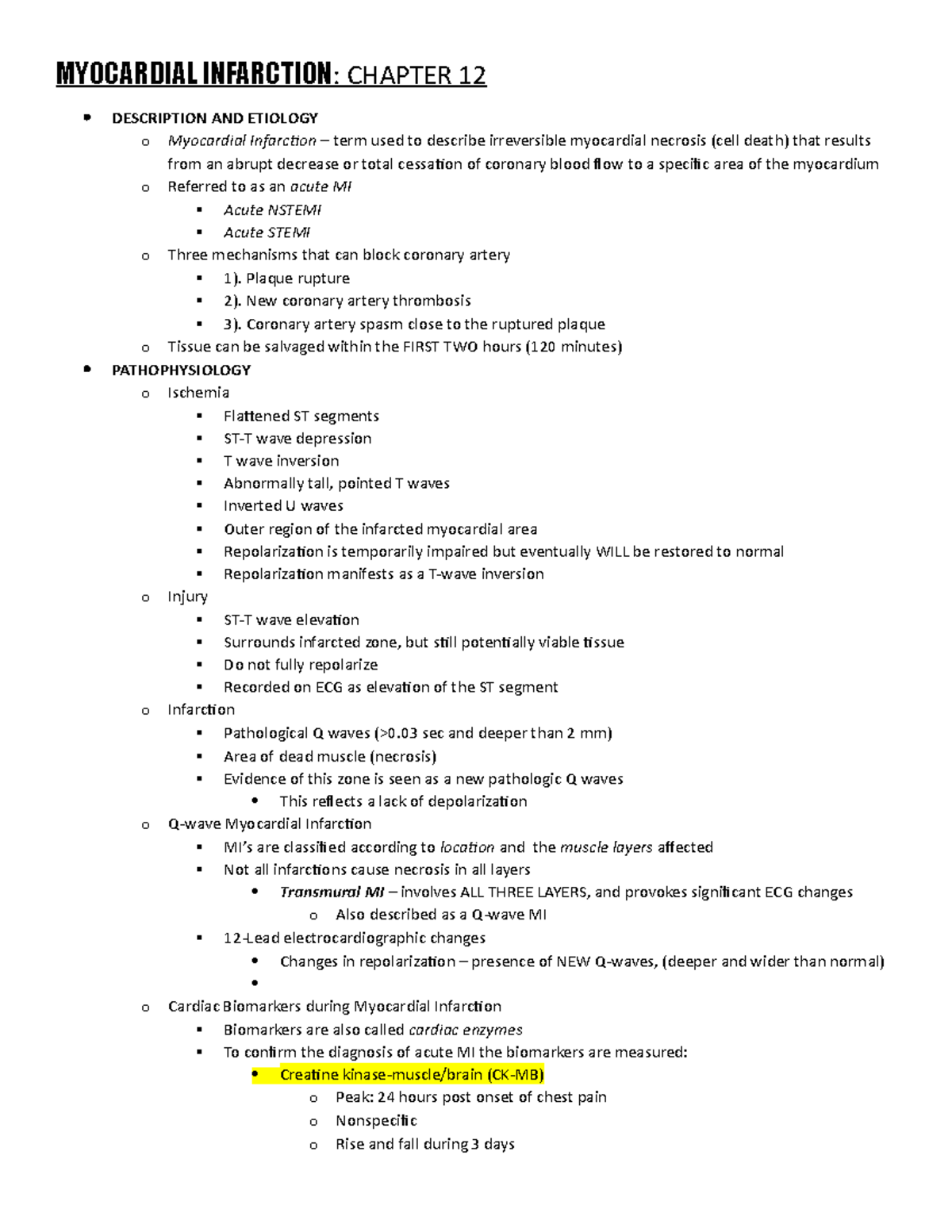 MI Book Notes CH 12 - MYOCARDIAL INFARCTION: CHAPTER 12 DESCRIPTION AND ...