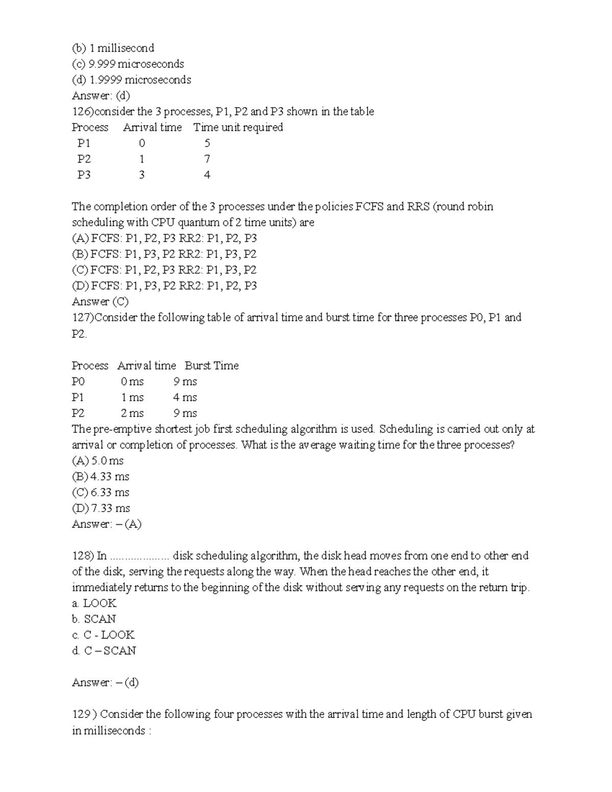 Operating system important questions-101-151 - (b) 1 millisecond (c) 9 ...