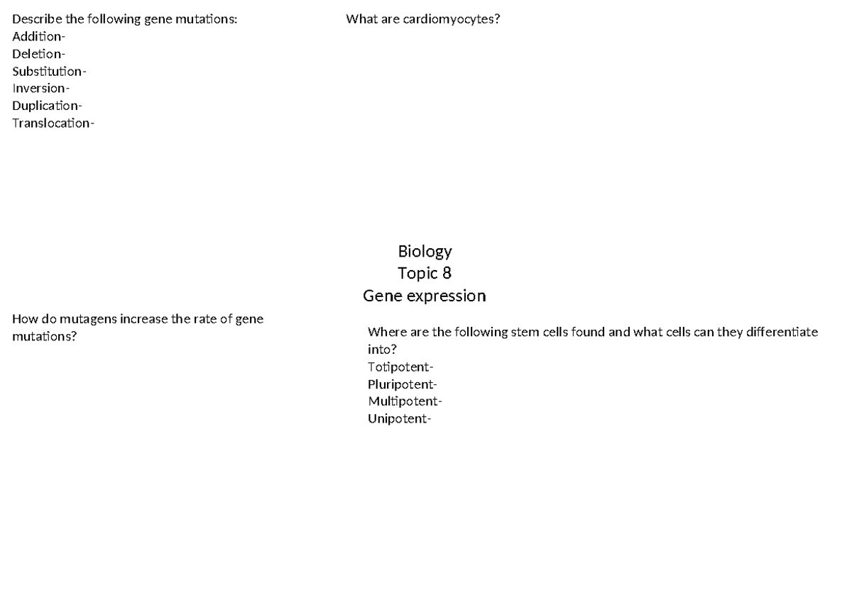 Bio Topic 8 Control of gene expression - Biology Topic 8 Gene ...
