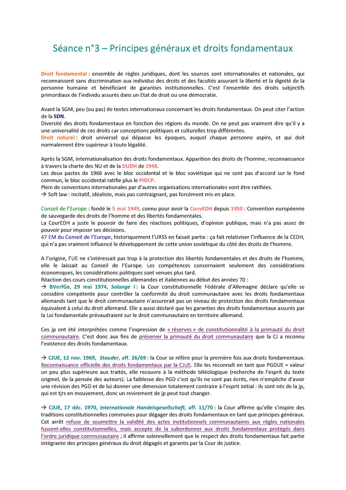 Fiche N°3 - Principes Généraux Et Droits Fondamentaux - Séance N°3 ...