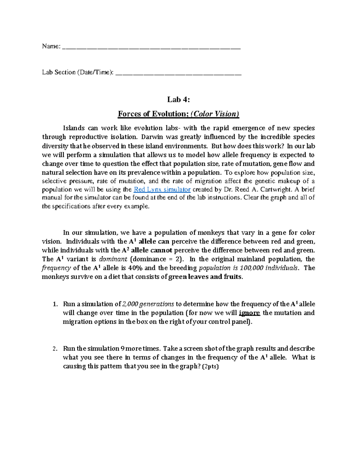 Lab 4 Forces Of Evolution - Name: Lab Section - Studocu lab-4-forces-of-evolution-name-lab-section-studocu