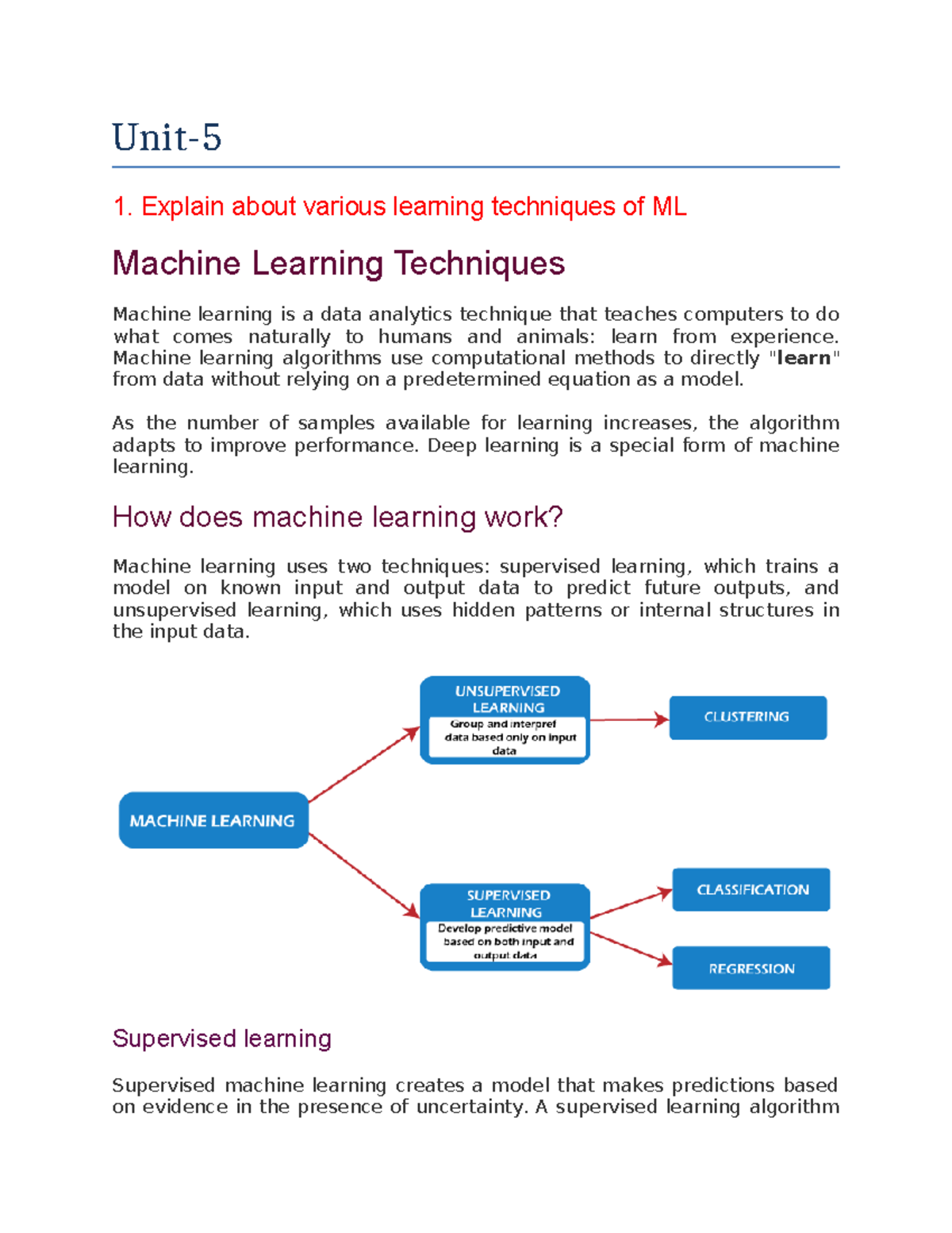 Ml unit5 - Unit- 1. Explain about various learning techniques of ML ...