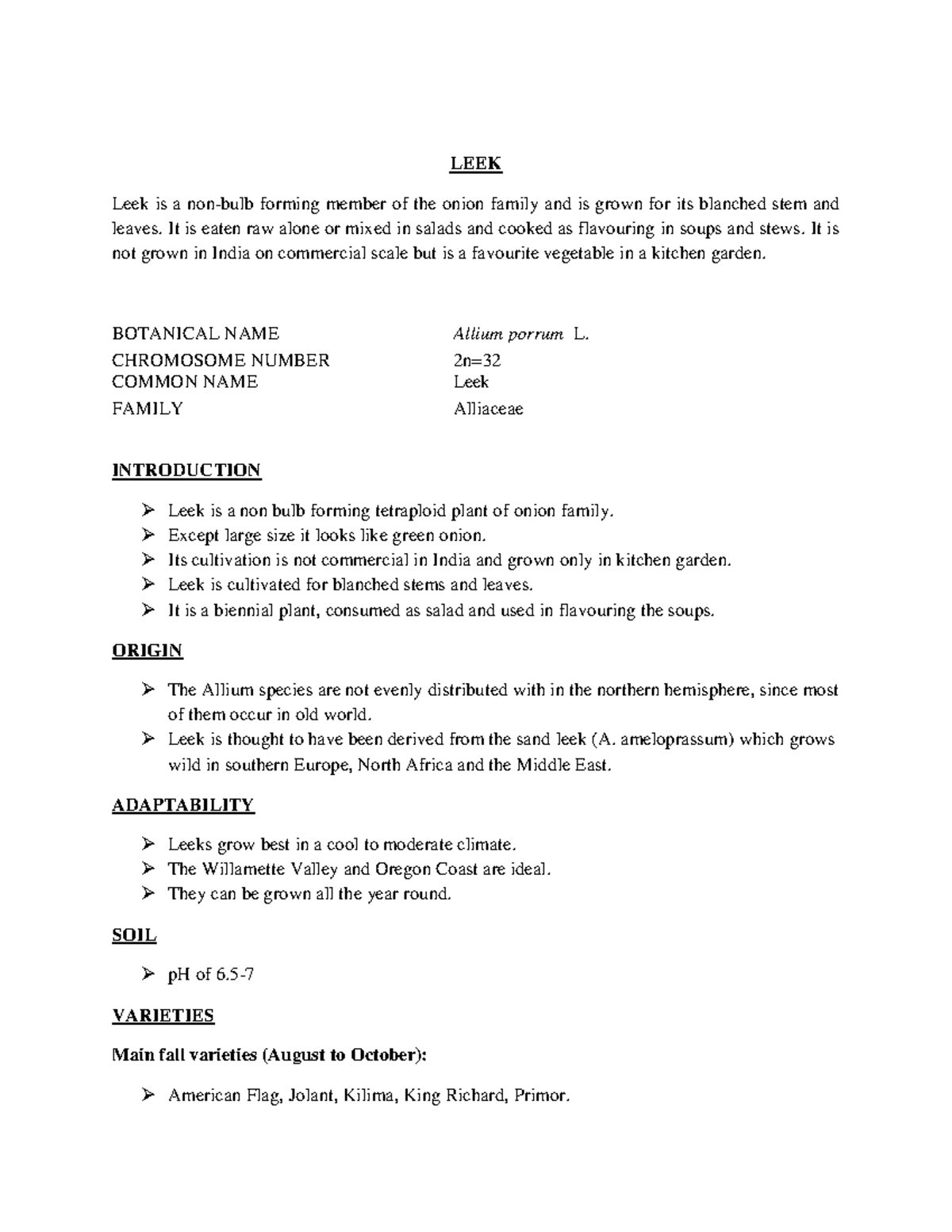 Lecture-3 LEEK - LEEK - LEEK Leek is a non-bulb forming member of the ...