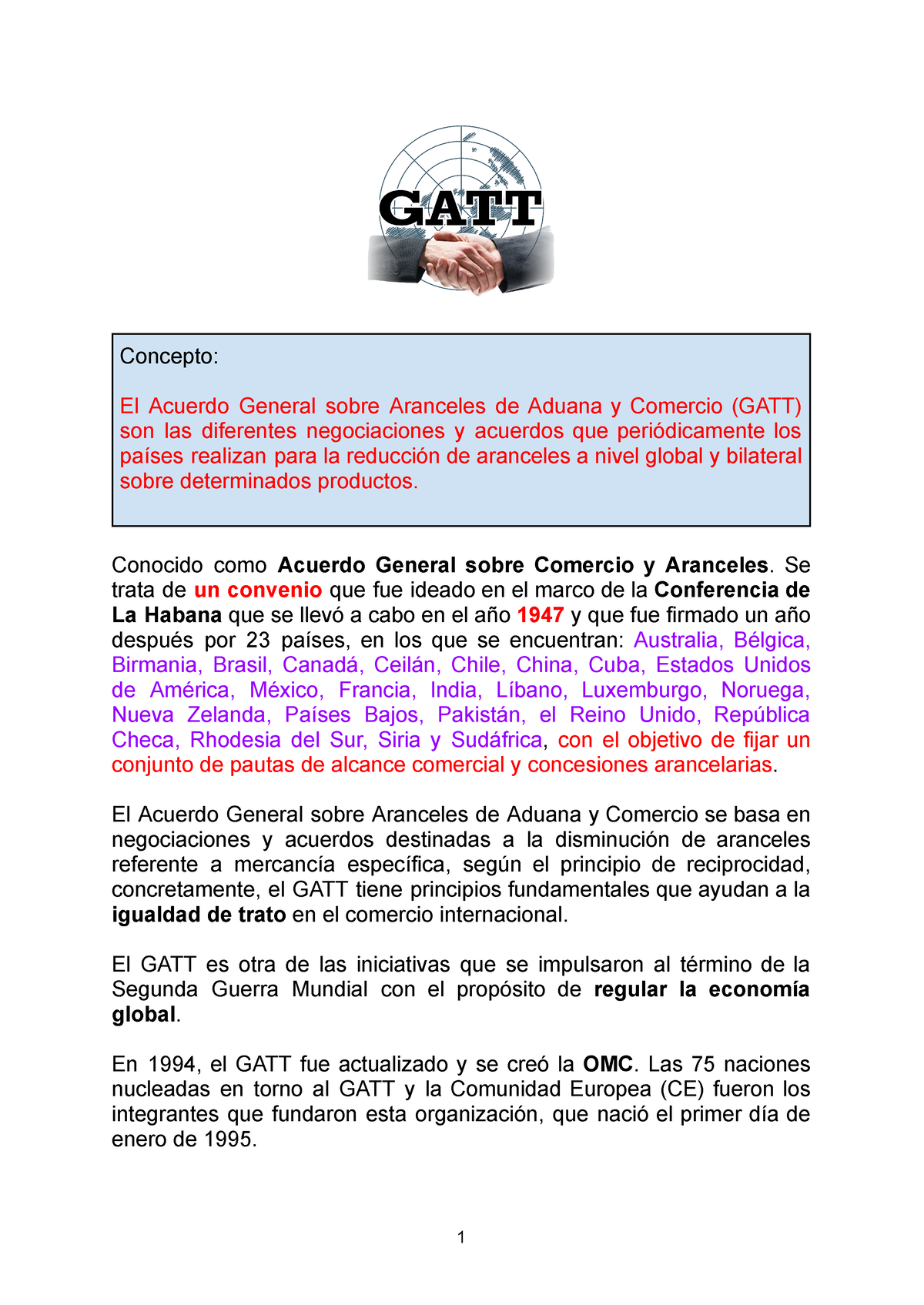 GATT Y OMC - GATT Y OMC - Concepto: El Acuerdo General Sobre Aranceles ...