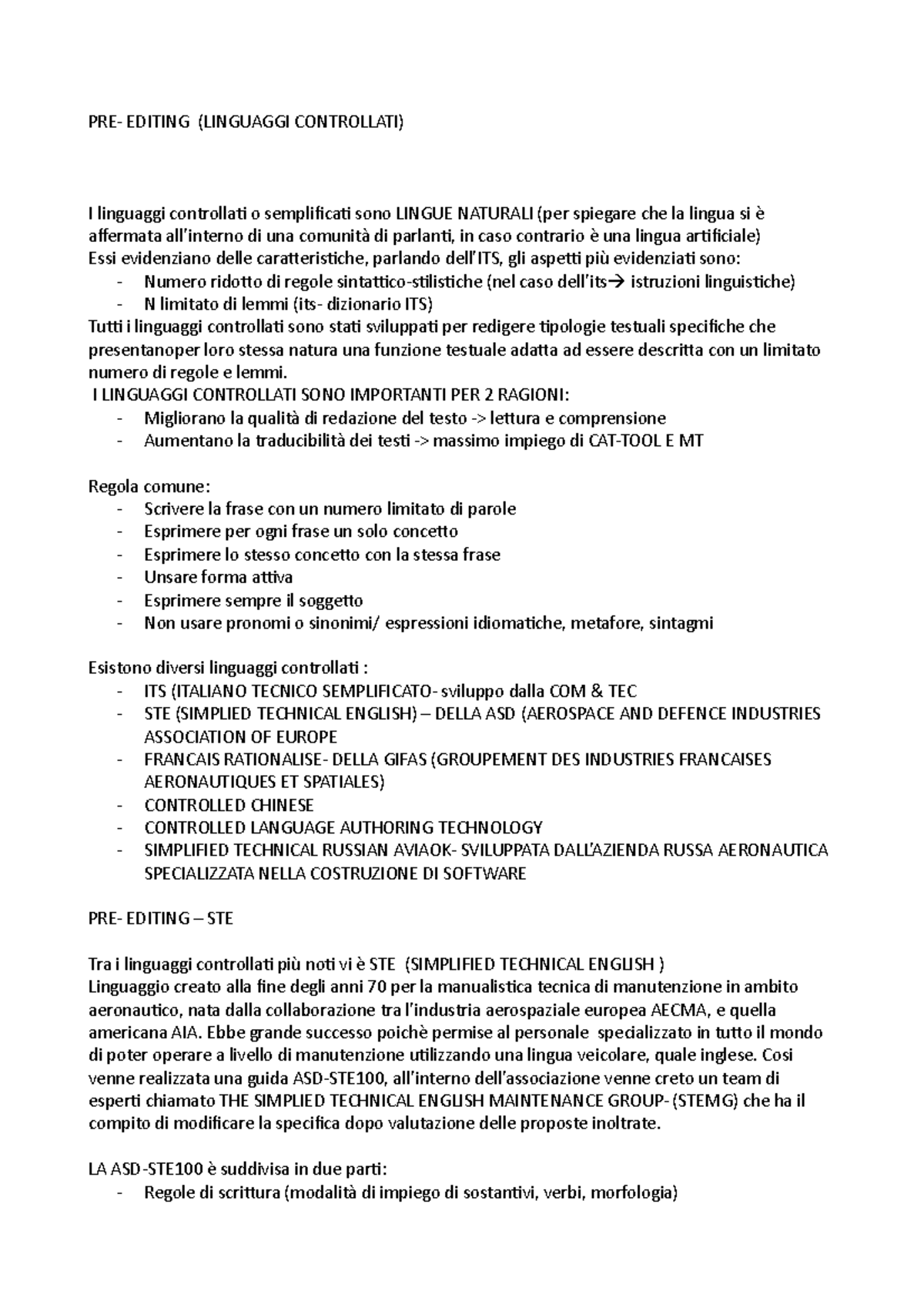 Pre editing - PRE- EDITING (LINGUAGGI CONTROLLATI) I linguaggi ...