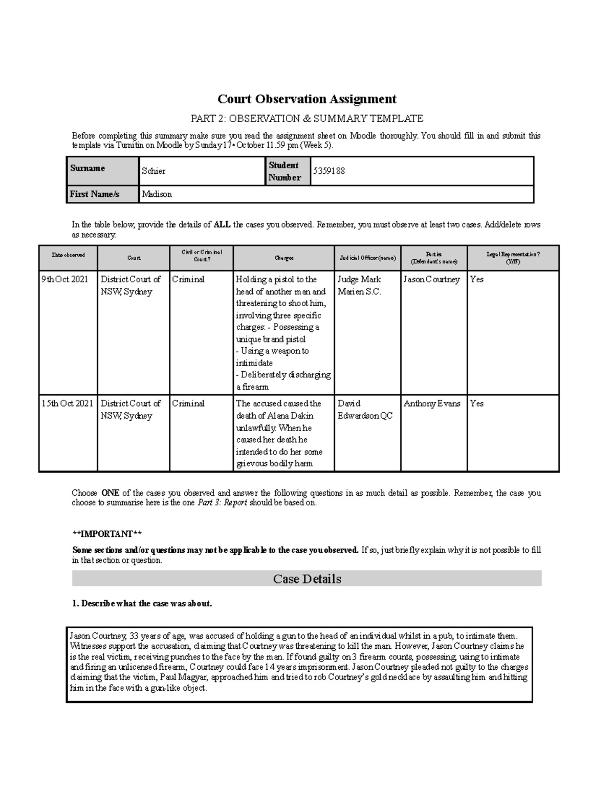 court assignment