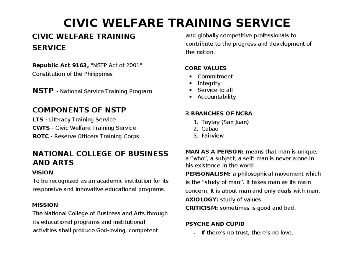 CWATS-reeeeeeeeee - CIVIC WELFARE TRAINING SERVICE Republic Act 9163 ...