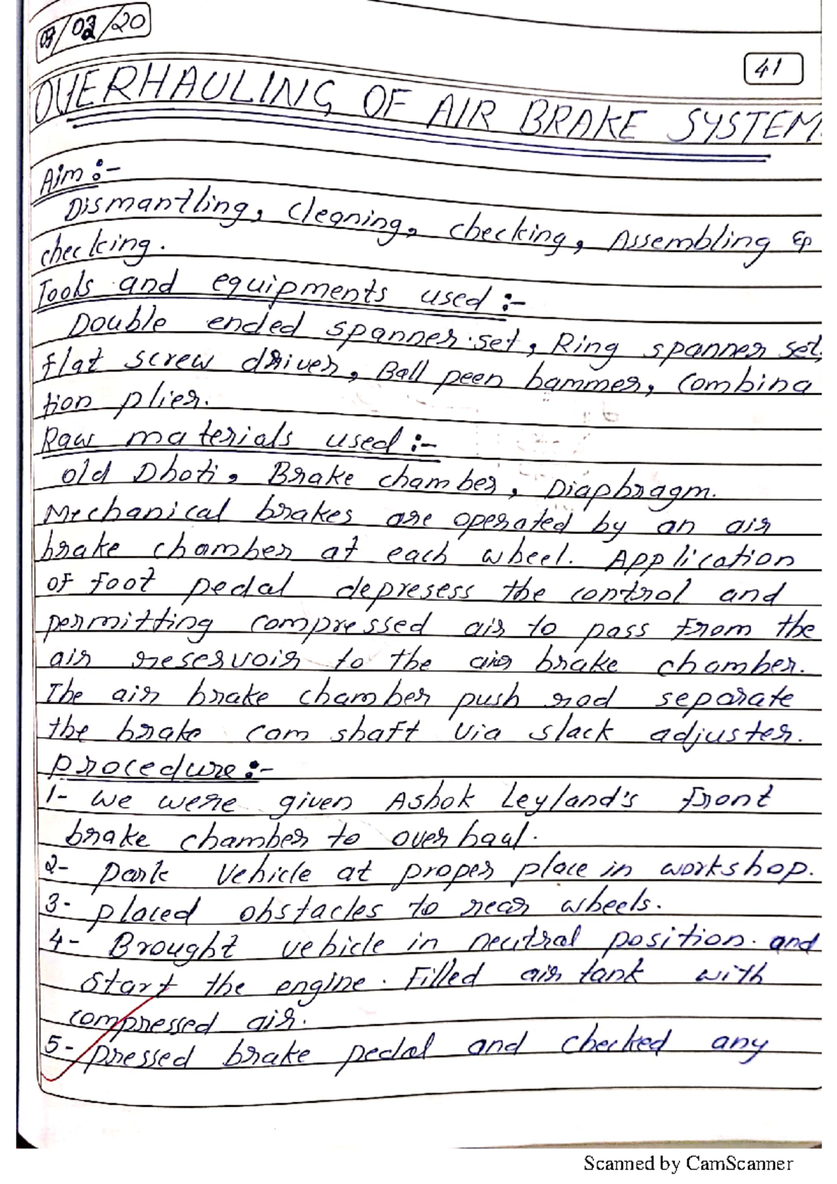 Air Brake System - Lab notes - Automobile Engineering - Scanned by ...