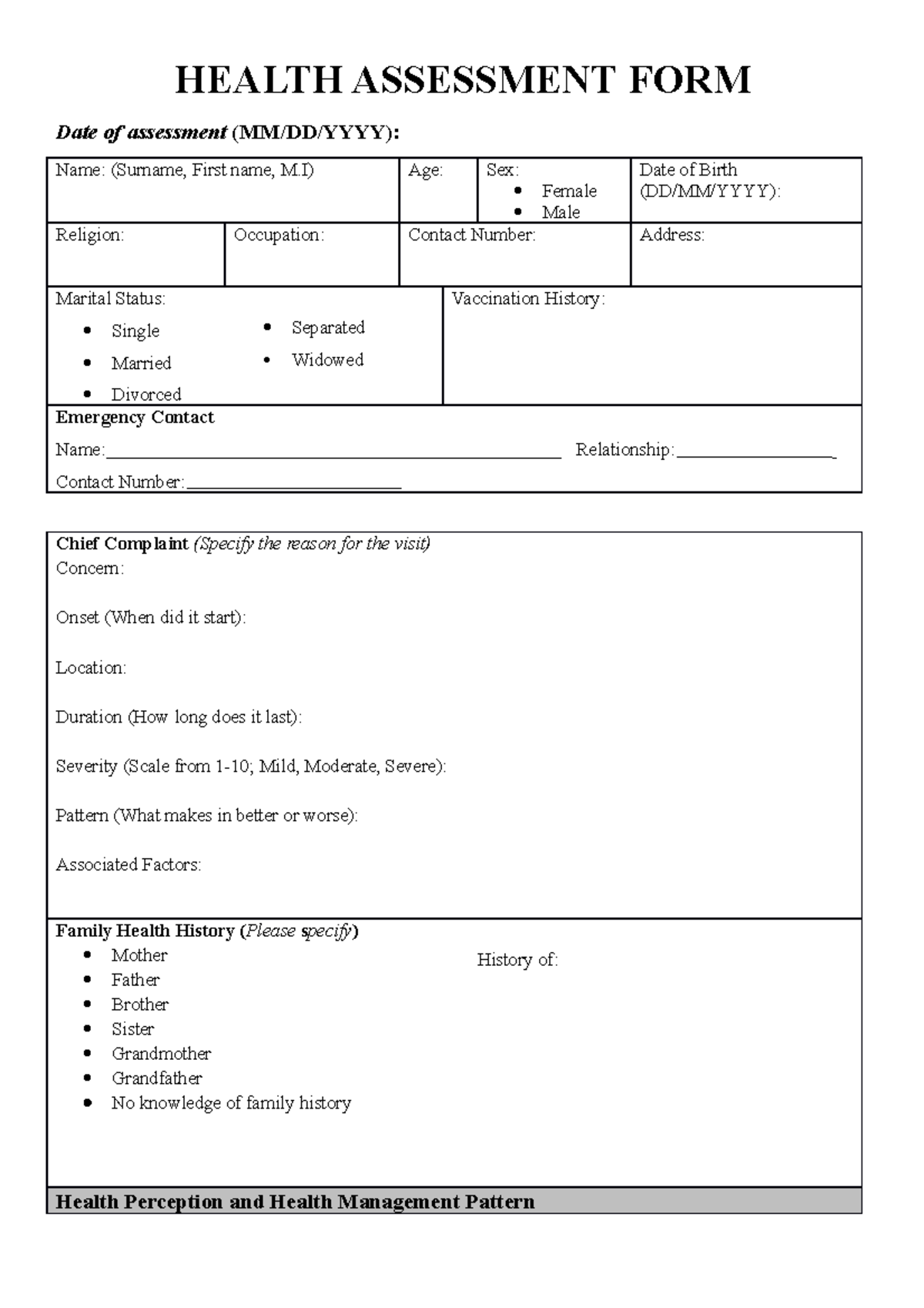 Arcilla Haform - gordons - HEALTH ASSESSMENT FORM Date of assessment ...