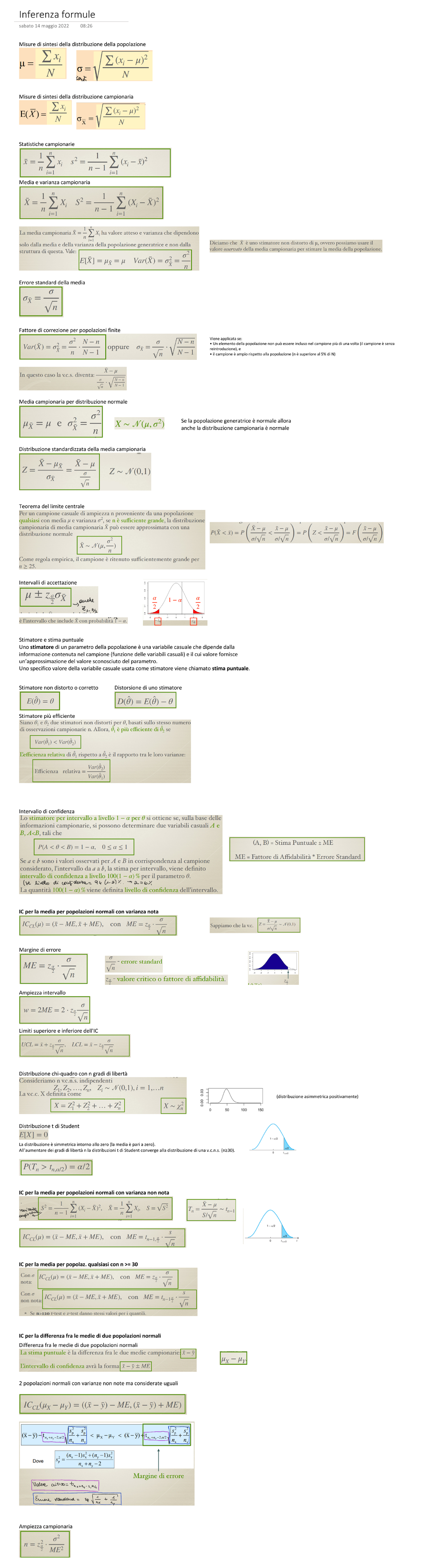 Inferenza Formule - Statistica Per L'azienda - Studocu