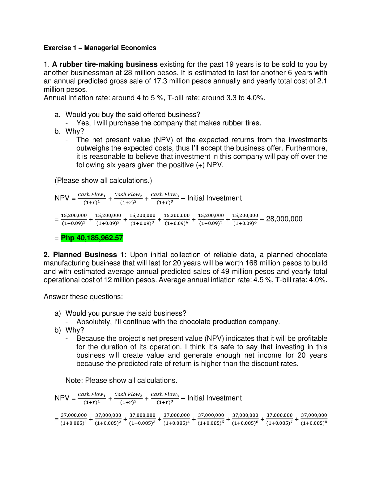 exercise-1-econ-npv-exercise-1-managerial-economics-1-a-rubber